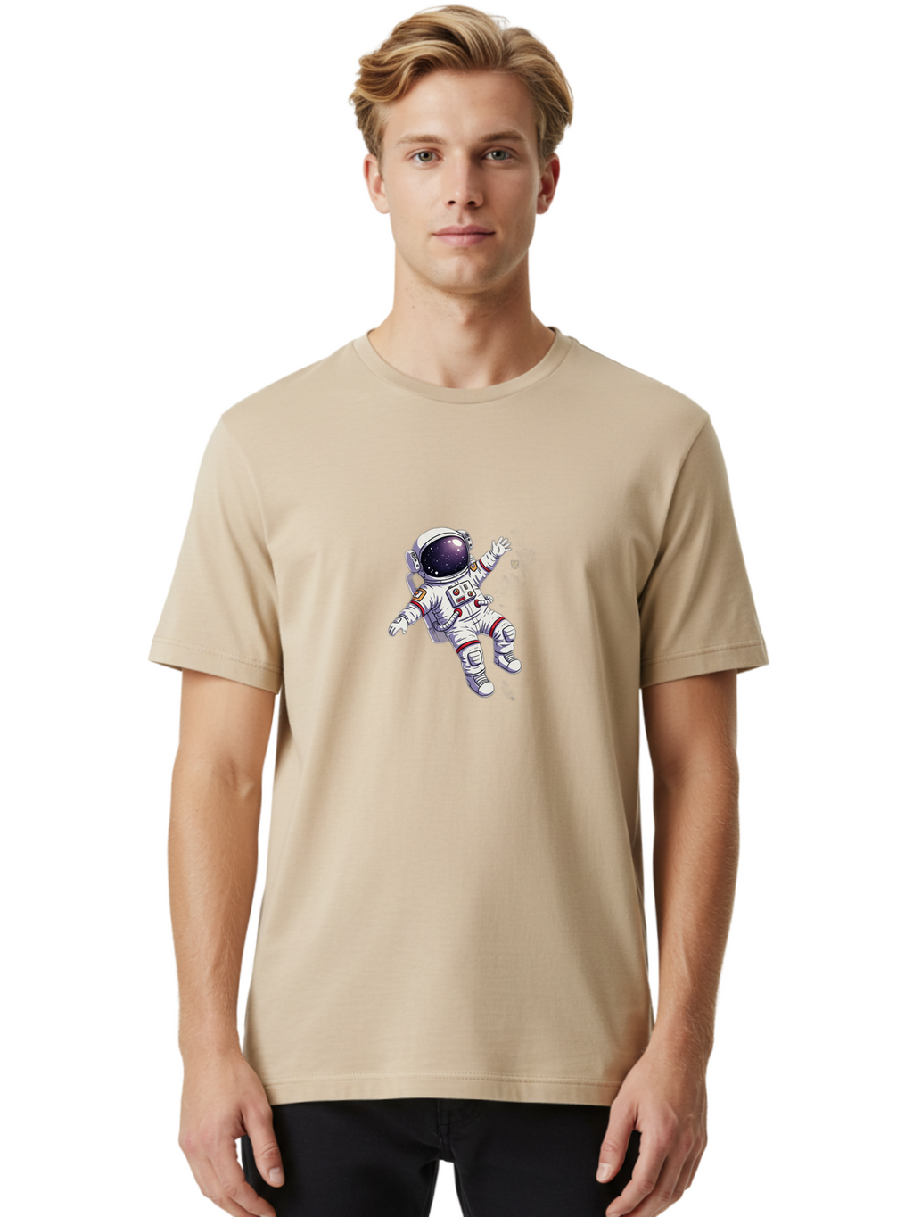 Astronaut-Floating Men'S Graphic Tee, 100% Cotton, Comfortable Casual Summer Wear, Machine Washable, Astronaut In Space, Floating Astronaut, White Spacesuit, Red Accents, Helmet With Stars, Space Exploration, Zero Gravity, Futuristic Design Bab651