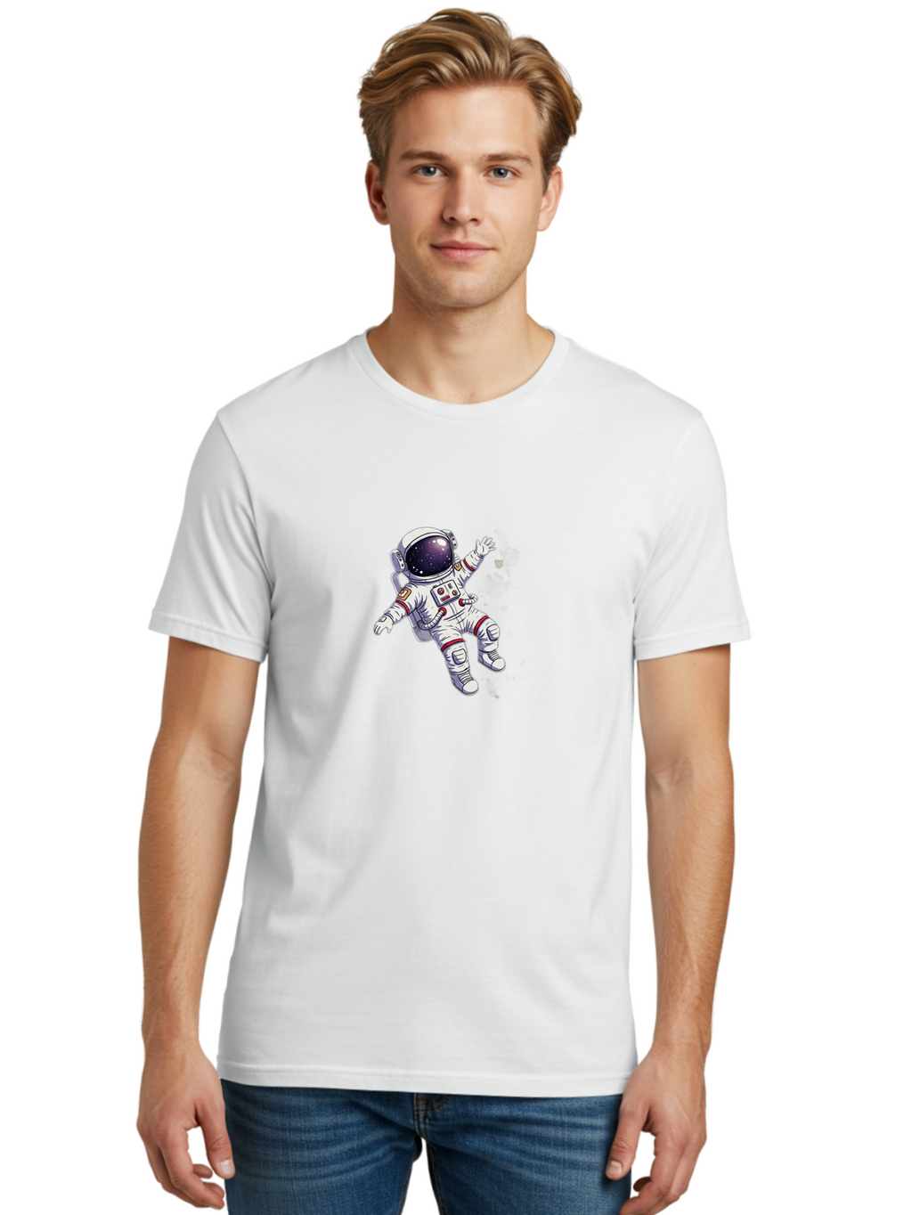 Astronaut-Floating Men'S Graphic Tee, 100% Cotton, Comfortable Casual Summer Wear, Machine Washable, Astronaut In Space, Floating Astronaut, White Spacesuit, Red Accents, Helmet With Stars, Space Exploration, Zero Gravity, Futuristic Design Bab651