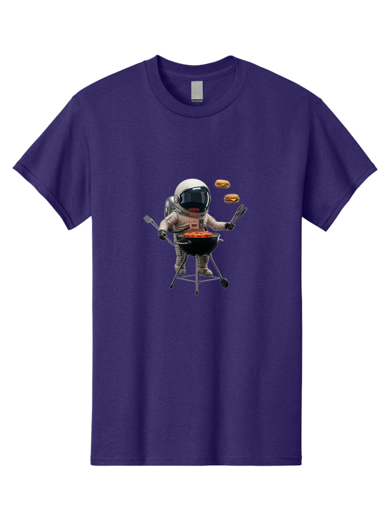Astronaut-Grilling-Burgers Men'S Graphic Tee, 100% Cotton, Comfortable Casual Summer Wear, Machine Washable, Astronaut Grilling, Barbecue In Space, Floating Burgers, Chef In Space Suit, Grill Master, Casual Dining, Outdoor Cooking, Bab652