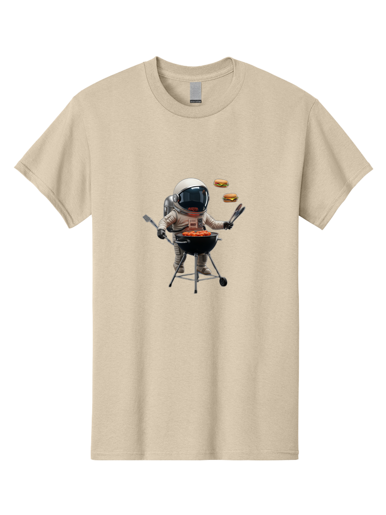 Astronaut-Grilling-Burgers Men'S Graphic Tee, 100% Cotton, Comfortable Casual Summer Wear, Machine Washable, Astronaut Grilling, Barbecue In Space, Floating Burgers, Chef In Space Suit, Grill Master, Casual Dining, Outdoor Cooking, Bab652