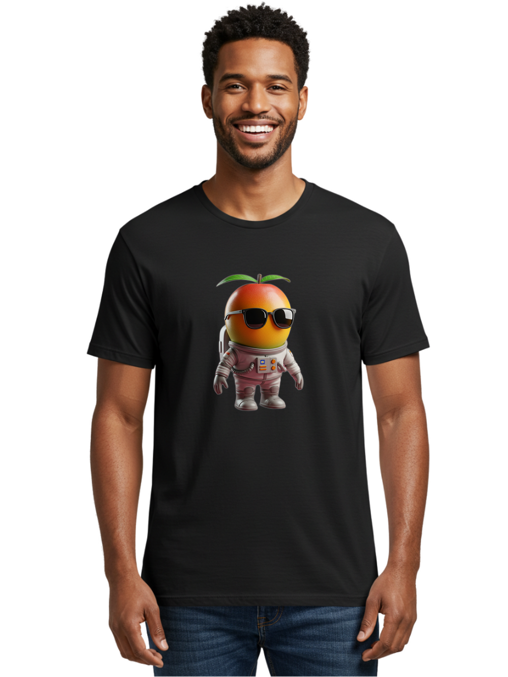 Astronaut-Peach Men'S Graphic Tee, 100% Cotton, Comfortable Casual Summer Wear, Machine Washable, Mango Astronaut, Space Suit, Trendy Shades, Cartoon Character, Orange Fruit, Astronaut Costume, Futuristic Design, Cool Glasses, Space Adventure, Bab653