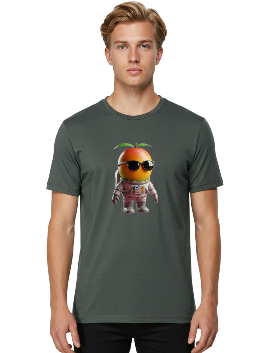 Astronaut-Peach Men'S Graphic Tee, 100% Cotton, Comfortable Casual Summer Wear, Machine Washable, Mango Astronaut, Space Suit, Trendy Shades, Cartoon Character, Orange Fruit, Astronaut Costume, Futuristic Design, Cool Glasses, Space Adventure, Bab653