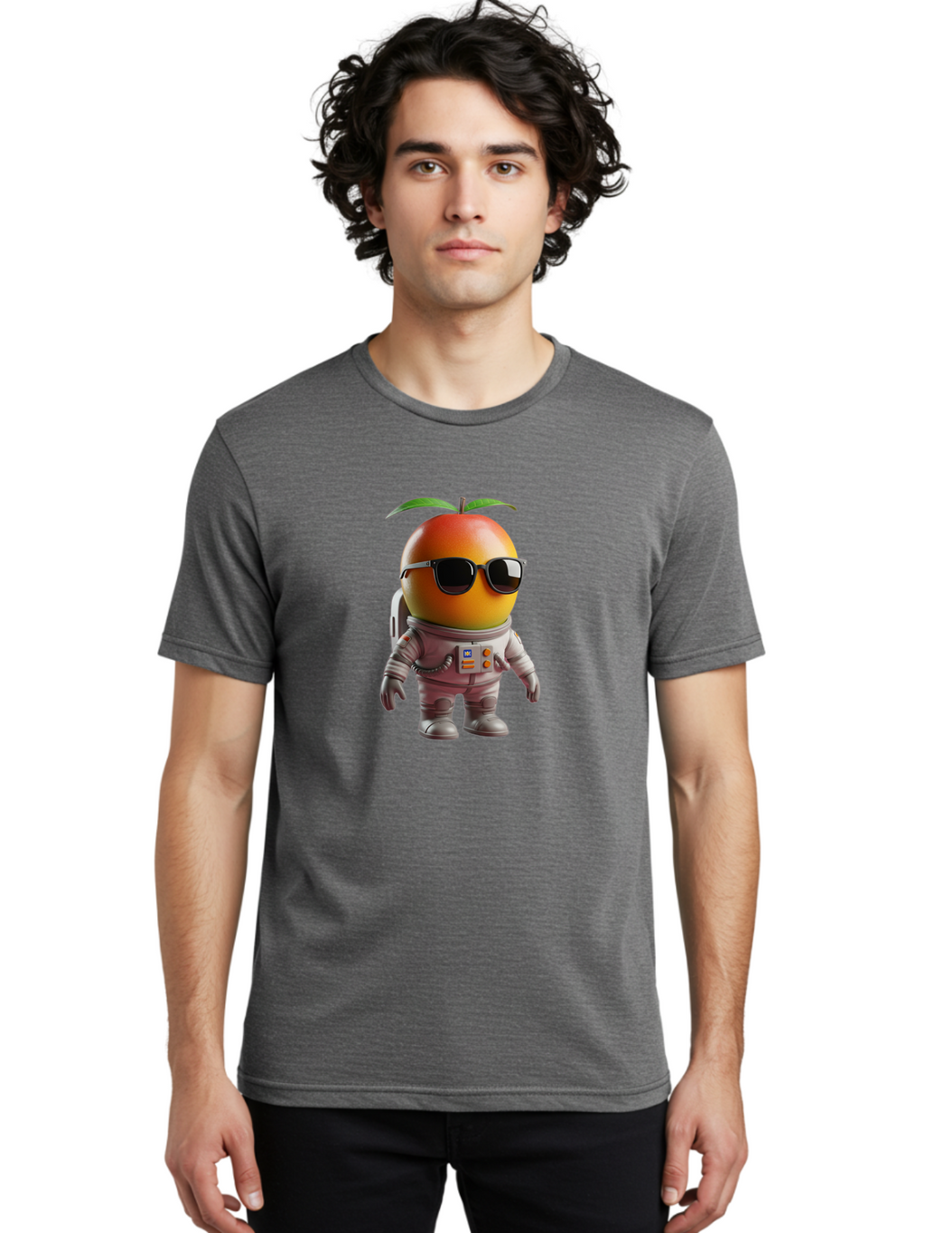 Astronaut-Peach Men'S Graphic Tee, 100% Cotton, Comfortable Casual Summer Wear, Machine Washable, Mango Astronaut, Space Suit, Trendy Shades, Cartoon Character, Orange Fruit, Astronaut Costume, Futuristic Design, Cool Glasses, Space Adventure, Bab653