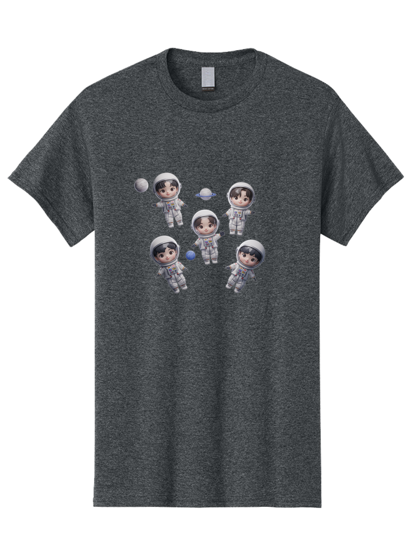 Astronauts-And-Planets Men'S Graphic Tee, 100% Cotton, Comfortable Casual Summer Wear, Machine Washable, Cartoon Astronauts, Children In Space Suits, Space Exploration, Planetary Bodies, Kawaii Art, Celestial Adventure, Animated Characters, Bab654