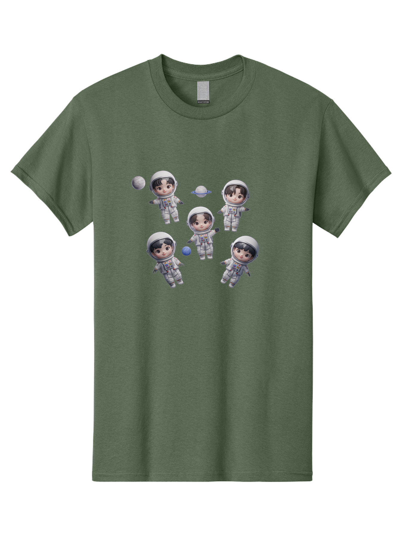 Astronauts-And-Planets Men'S Graphic Tee, 100% Cotton, Comfortable Casual Summer Wear, Machine Washable, Cartoon Astronauts, Children In Space Suits, Space Exploration, Planetary Bodies, Kawaii Art, Celestial Adventure, Animated Characters, Bab654