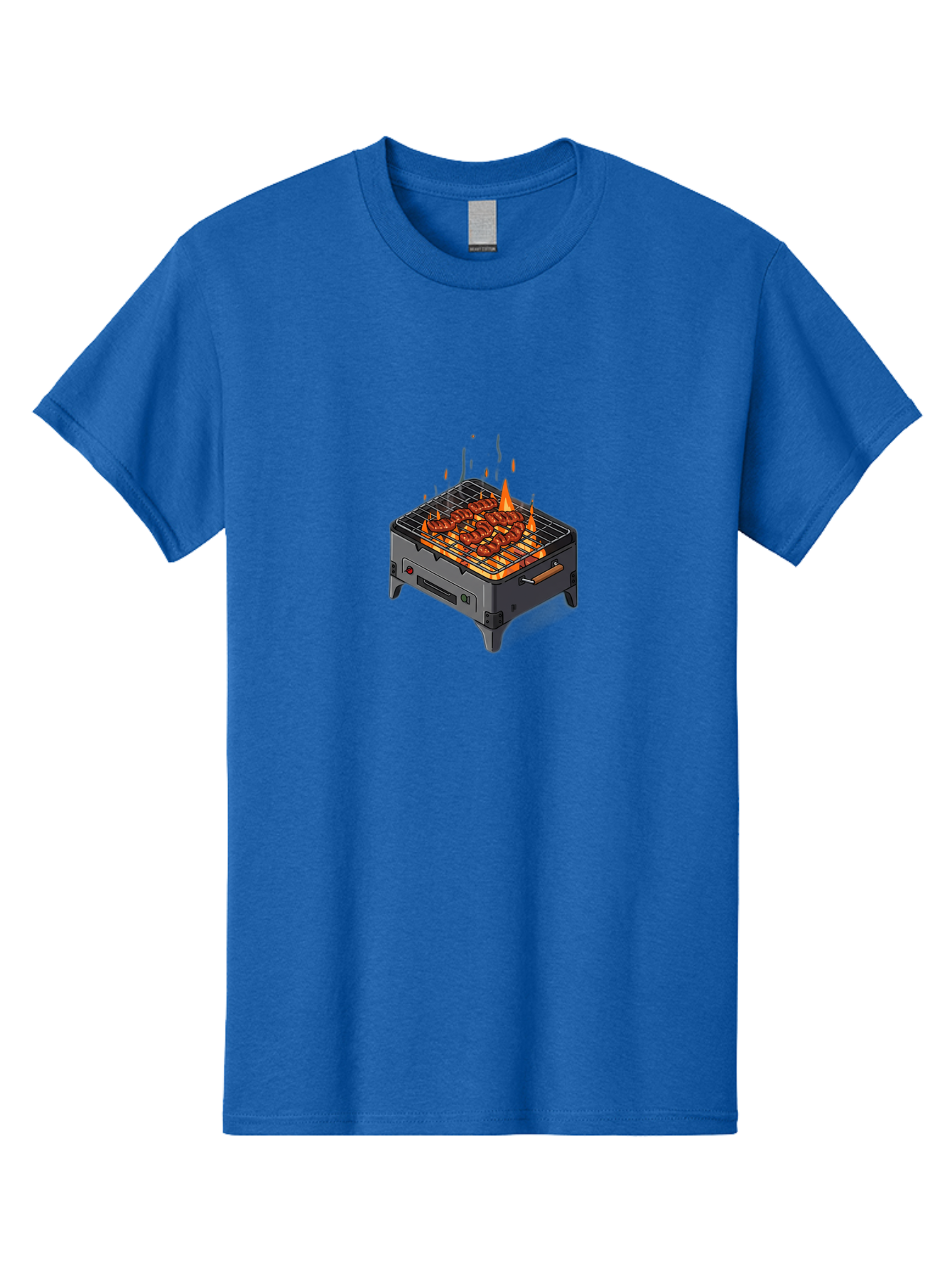 Barbecue-Grill-1 Men'S Graphic Tee, 100% Cotton, Comfortable Casual Summer Wear, Machine Washable, Barbecue Grill, Grilled Meat, Skewers, Flames, Outdoor Cooking, Delicious Food, Savory Dishes, Appetizing Meal, Grilled Vegetables, Bab655