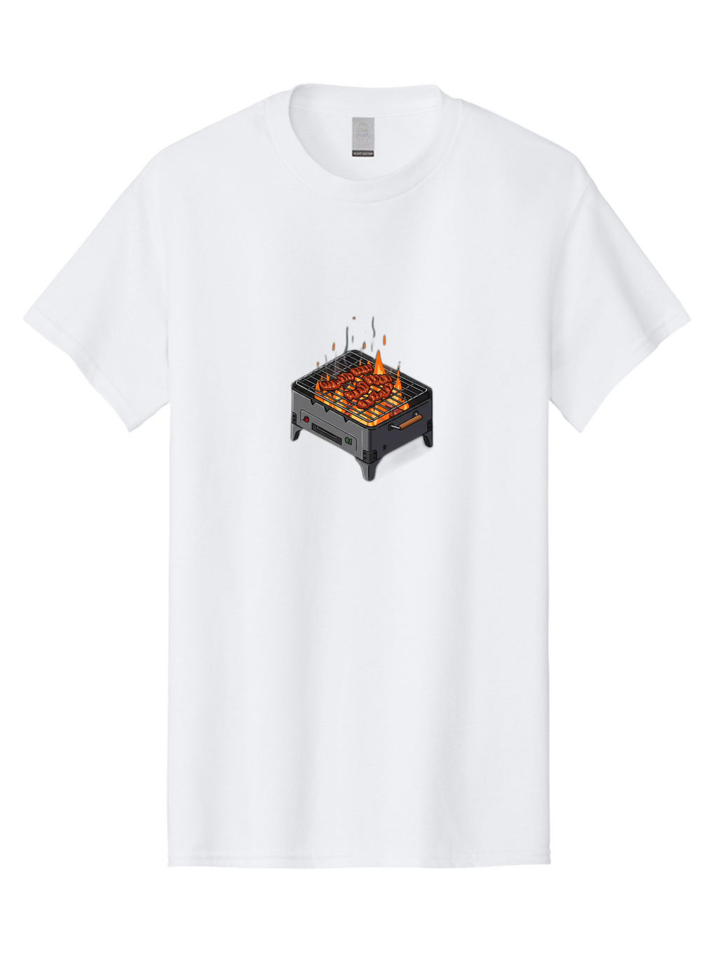 Barbecue-Grill-1 Men'S Graphic Tee, 100% Cotton, Comfortable Casual Summer Wear, Machine Washable, Barbecue Grill, Grilled Meat, Skewers, Flames, Outdoor Cooking, Delicious Food, Savory Dishes, Appetizing Meal, Grilled Vegetables, Bab655