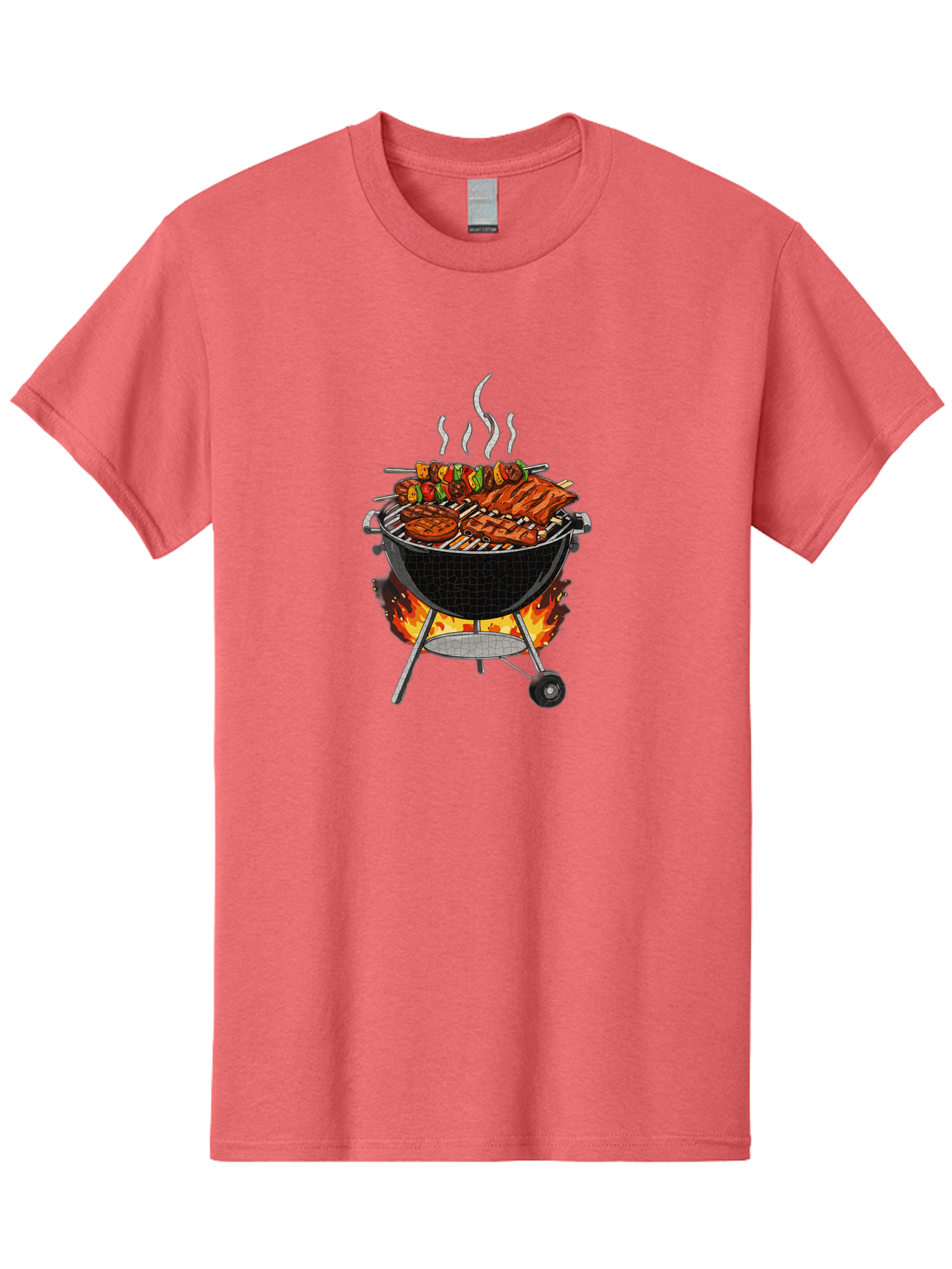 Barbecue-Grill-2 Men'S Graphic Tee, 100% Cotton, Comfortable Casual Summer Wear, Machine Washable, Barbecue Grill, Grilled Ribs, Kebabs, Skewers, Vegetables, Meat, Outdoor Cooking, Summer Food, Grill Marks, Smoky Flavor, Foodie, Backyard Bbq Bab656
