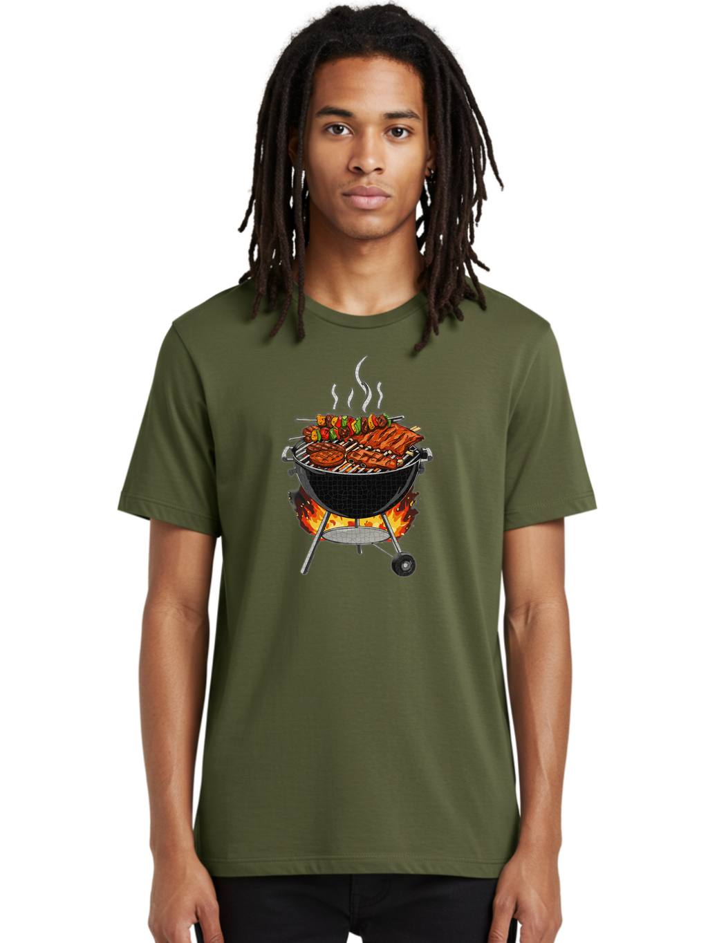 Barbecue-Grill-2 Men'S Graphic Tee, 100% Cotton, Comfortable Casual Summer Wear, Machine Washable, Barbecue Grill, Grilled Ribs, Kebabs, Skewers, Vegetables, Meat, Outdoor Cooking, Summer Food, Grill Marks, Smoky Flavor, Foodie, Backyard Bbq Bab656