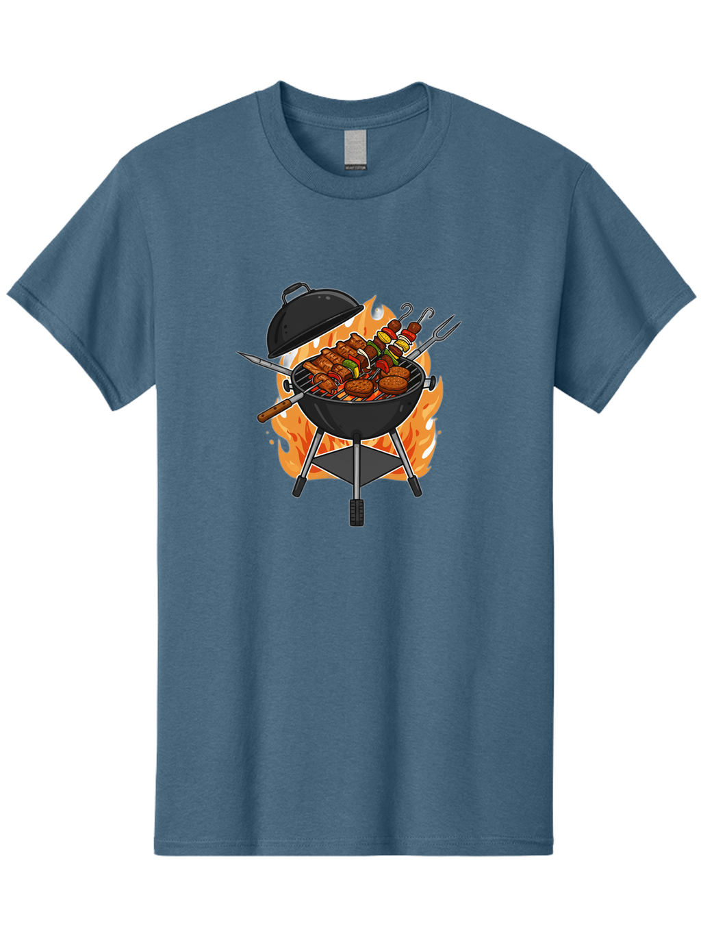 Barbecue-Grill-3 Men'S Graphic Tee, 100% Cotton, Comfortable Casual Summer Wear, Machine Washable, Barbecue Grill, Grilled Food, Skewers, Burgers, Sausages, Outdoor Cooking, Barbecue Party, Summer Fun, Delicious Food, Fire, Culinary Delights Bab657