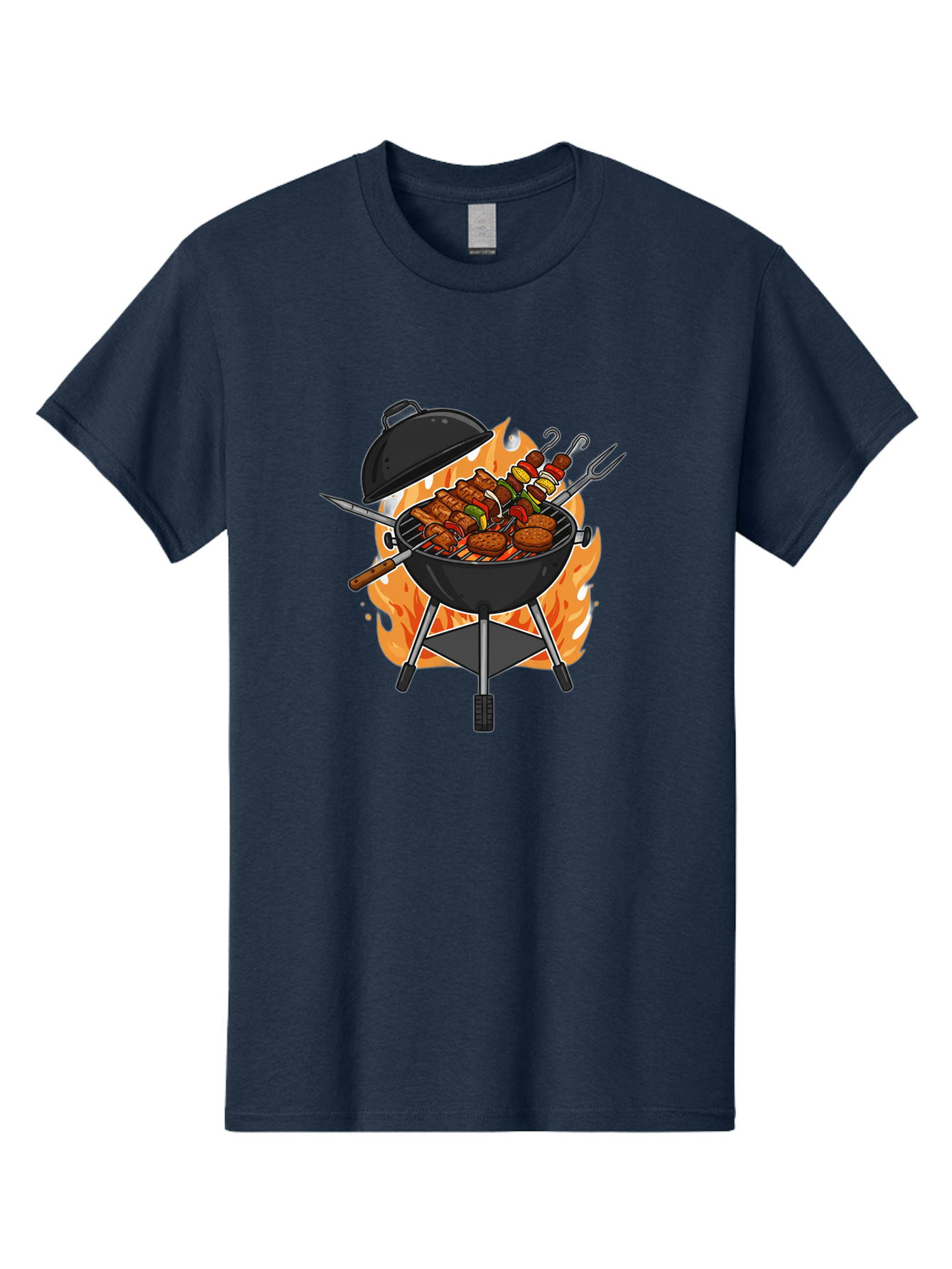 Barbecue-Grill-3 Men'S Graphic Tee, 100% Cotton, Comfortable Casual Summer Wear, Machine Washable, Barbecue Grill, Grilled Food, Skewers, Burgers, Sausages, Outdoor Cooking, Barbecue Party, Summer Fun, Delicious Food, Fire, Culinary Delights Bab657