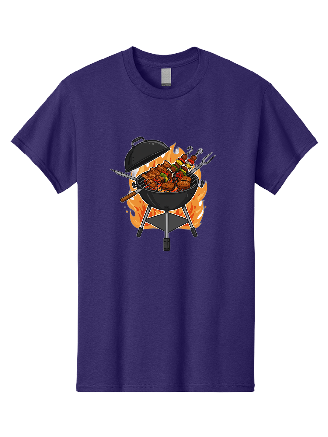 Barbecue-Grill-3 Men'S Graphic Tee, 100% Cotton, Comfortable Casual Summer Wear, Machine Washable, Barbecue Grill, Grilled Food, Skewers, Burgers, Sausages, Outdoor Cooking, Barbecue Party, Summer Fun, Delicious Food, Fire, Culinary Delights Bab657