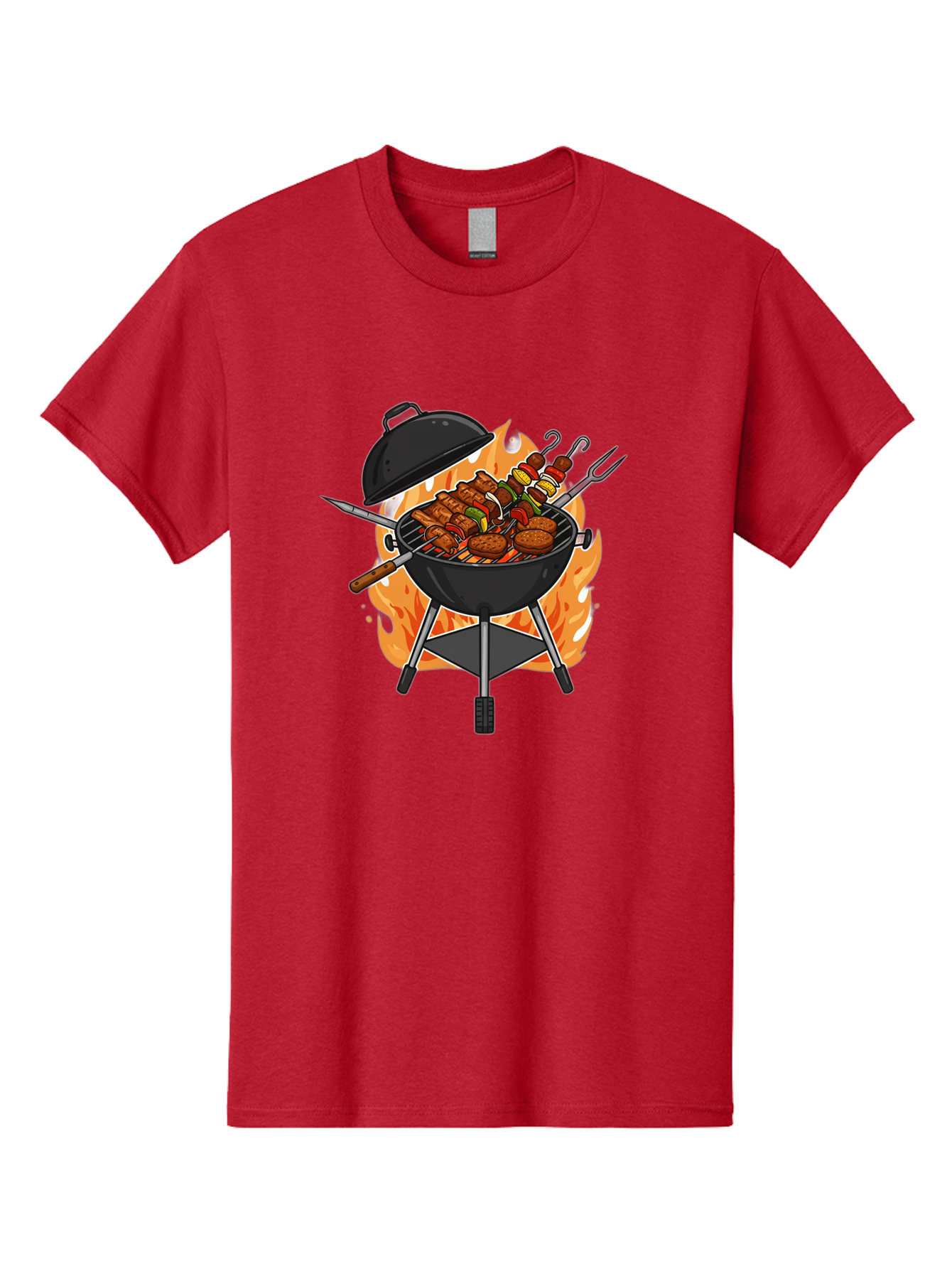 Barbecue-Grill-3 Men'S Graphic Tee, 100% Cotton, Comfortable Casual Summer Wear, Machine Washable, Barbecue Grill, Grilled Food, Skewers, Burgers, Sausages, Outdoor Cooking, Barbecue Party, Summer Fun, Delicious Food, Fire, Culinary Delights Bab657