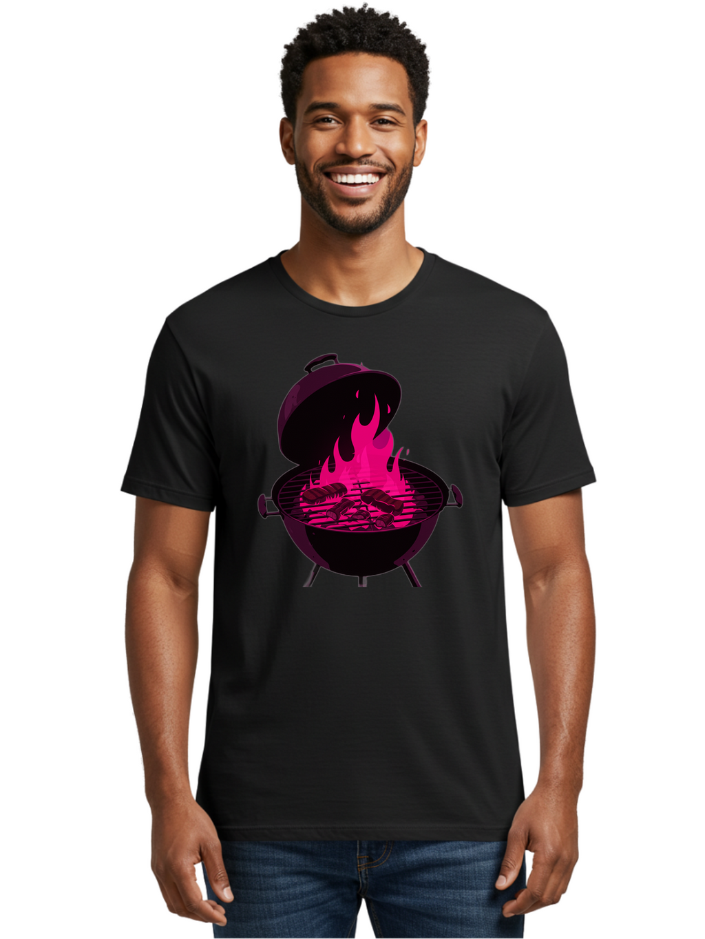Barbecue-Grill-4 Men'S Graphic Tee, 100% Cotton, Comfortable Casual Summer Wear, Machine Washable, Barbecue Grill, Grilling Meat, Hot Flames, Cooking Outdoors, Summer Food, Grilling Burgers Bab658
