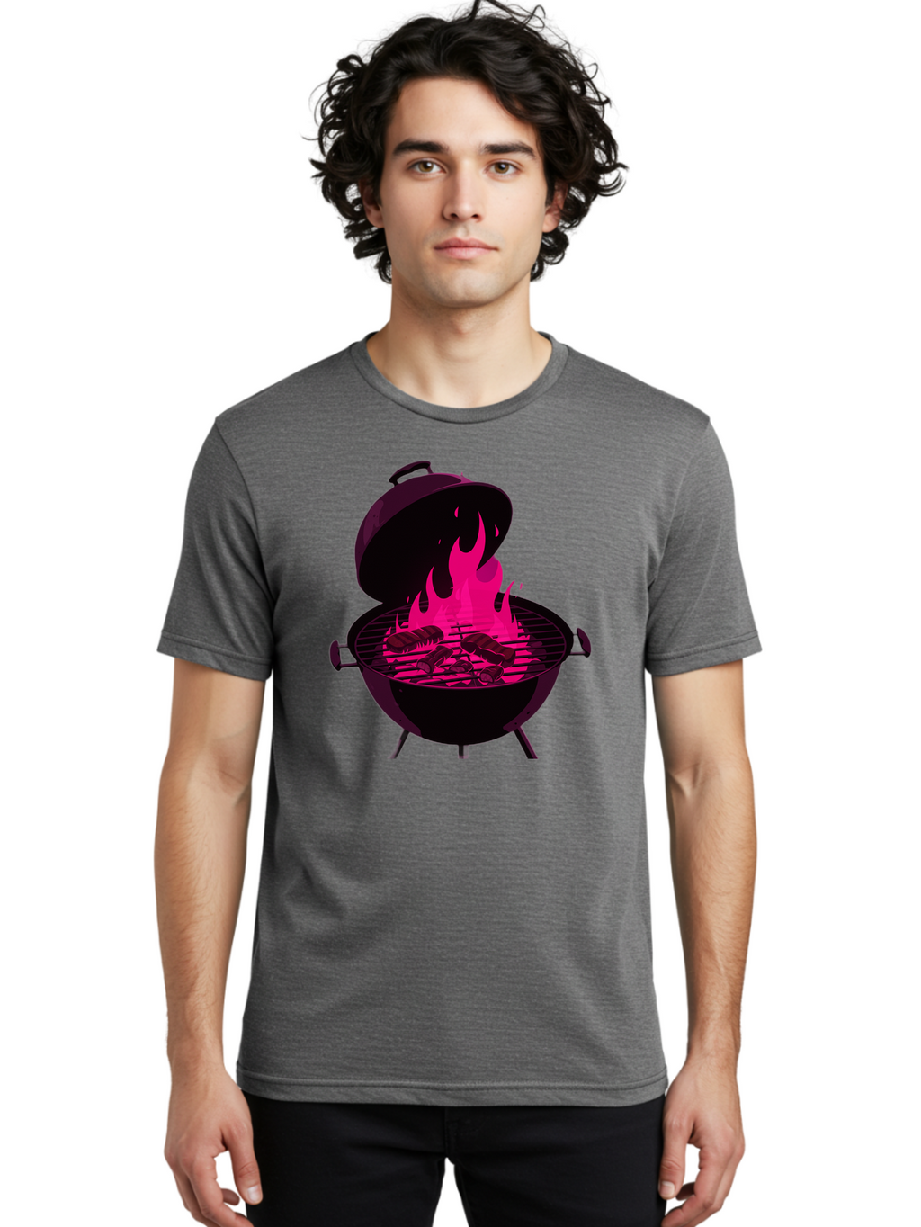 Barbecue-Grill-4 Men'S Graphic Tee, 100% Cotton, Comfortable Casual Summer Wear, Machine Washable, Barbecue Grill, Grilling Meat, Hot Flames, Cooking Outdoors, Summer Food, Grilling Burgers Bab658