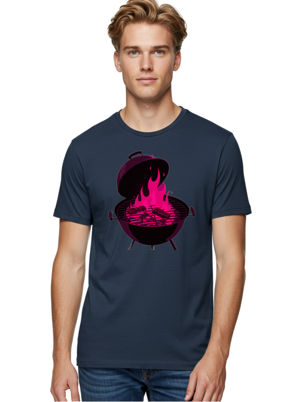 Barbecue-Grill-4 Men'S Graphic Tee, 100% Cotton, Comfortable Casual Summer Wear, Machine Washable, Barbecue Grill, Grilling Meat, Hot Flames, Cooking Outdoors, Summer Food, Grilling Burgers Bab658