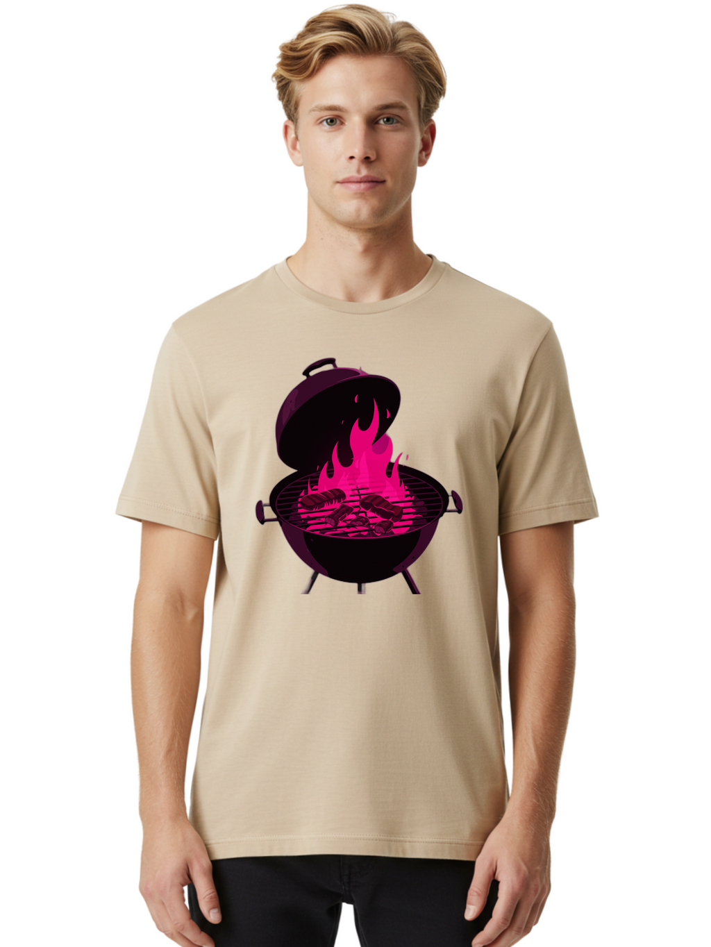 Barbecue-Grill-4 Men'S Graphic Tee, 100% Cotton, Comfortable Casual Summer Wear, Machine Washable, Barbecue Grill, Grilling Meat, Hot Flames, Cooking Outdoors, Summer Food, Grilling Burgers Bab658