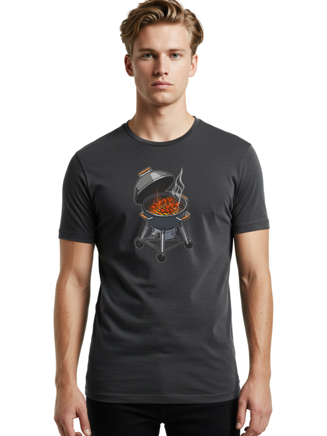 Barbecue-Grill-5 Men'S Graphic Tee, 100% Cotton, Comfortable Casual Summer Wear, Machine Washable, Barbecue Grill, Grilled Meats, Outdoor Cooking, Barbecue Ingredients, Charcoal Grill, Grilled Food, Summer Cooking, Barbecue Accessories, Bab659
