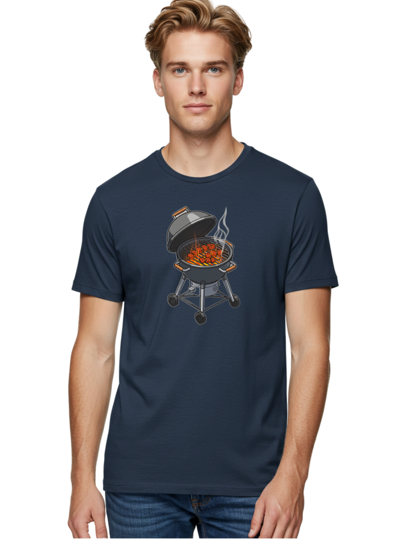 Barbecue-Grill-5 Men'S Graphic Tee, 100% Cotton, Comfortable Casual Summer Wear, Machine Washable, Barbecue Grill, Grilled Meats, Outdoor Cooking, Barbecue Ingredients, Charcoal Grill, Grilled Food, Summer Cooking, Barbecue Accessories, Bab659