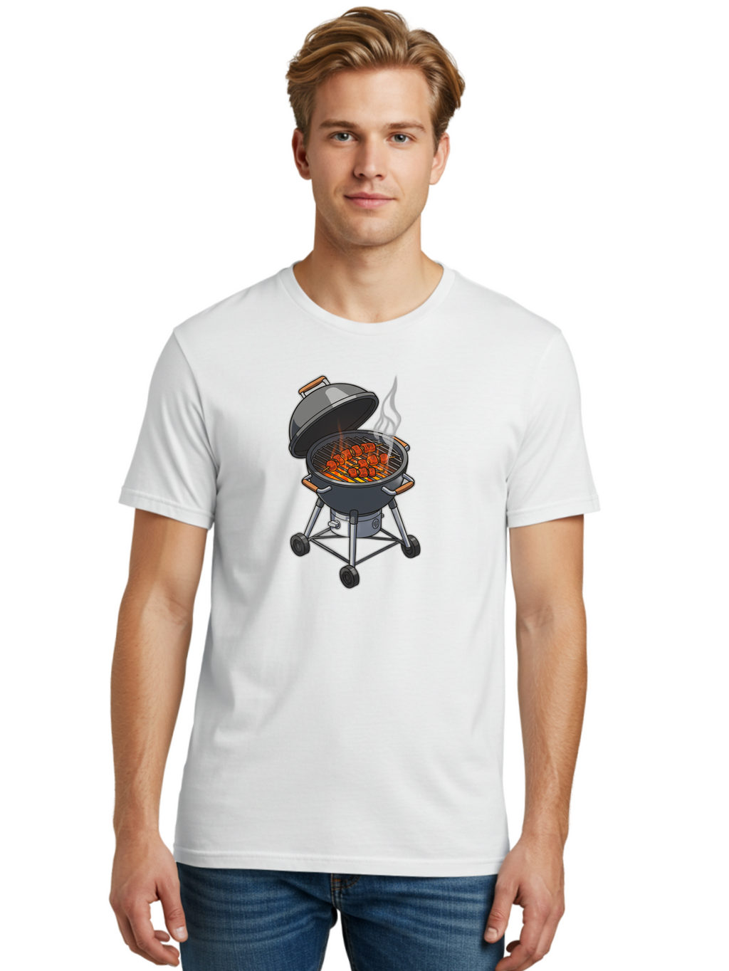 Barbecue-Grill-5 Men'S Graphic Tee, 100% Cotton, Comfortable Casual Summer Wear, Machine Washable, Barbecue Grill, Grilled Meats, Outdoor Cooking, Barbecue Ingredients, Charcoal Grill, Grilled Food, Summer Cooking, Barbecue Accessories, Bab659