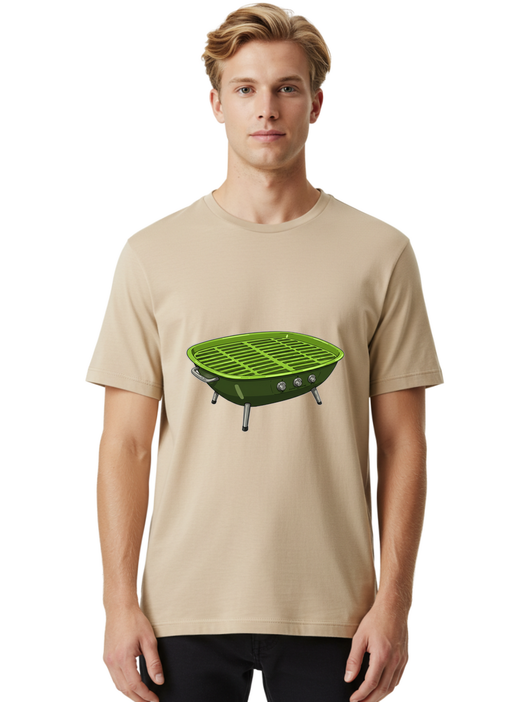 Barbecue-Grill-6 Men'S Graphic Tee, 100% Cotton, Comfortable Casual Summer Wear, Machine Washable, Portable Grill, Barbecue Cooking, Outdoor Cooking, Gas Grill, Silver Legs, Control Knobs, Grill Grate, Outdoor Entertaining Bab660