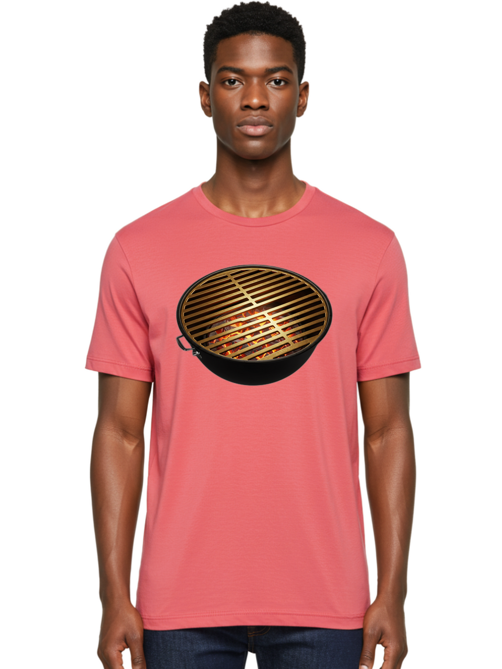 Barbecue-Grill-7 Men'S Graphic Tee, 100% Cotton, Comfortable Casual Summer Wear, Machine Washable, Barbecue Grill, Black Metal, Gold Grill Grates, Glowing Coals, Outdoor Cooking, Grill Marks, Barbecue Accessories, Grill Master Bab661