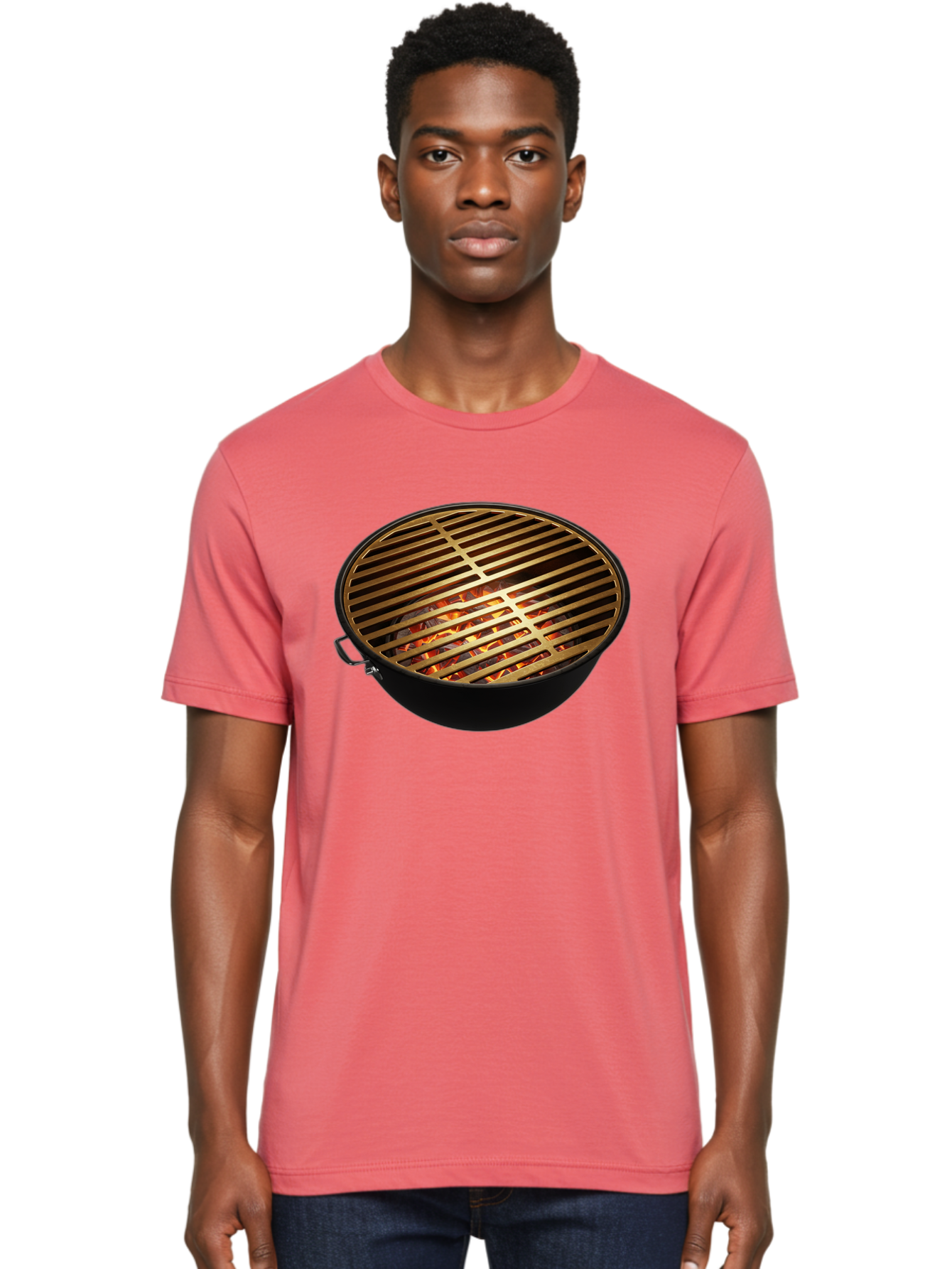 Barbecue-Grill-7 Men'S Graphic Tee, 100% Cotton, Comfortable Casual Summer Wear, Machine Washable, Barbecue Grill, Black Metal, Gold Grill Grates, Glowing Coals, Outdoor Cooking, Grill Marks, Barbecue Accessories, Grill Master Bab661