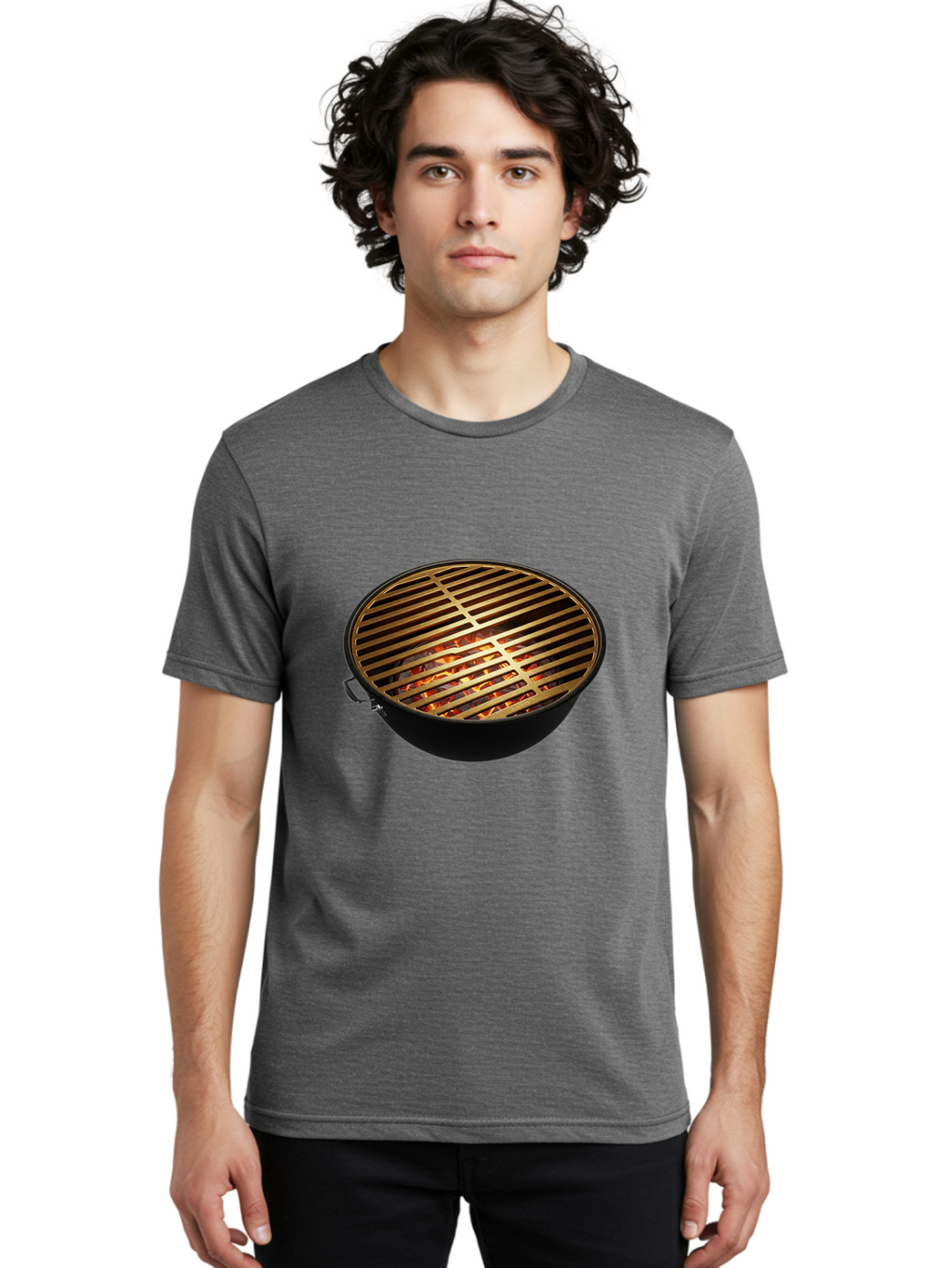 Barbecue-Grill-7 Men'S Graphic Tee, 100% Cotton, Comfortable Casual Summer Wear, Machine Washable, Barbecue Grill, Black Metal, Gold Grill Grates, Glowing Coals, Outdoor Cooking, Grill Marks, Barbecue Accessories, Grill Master Bab661