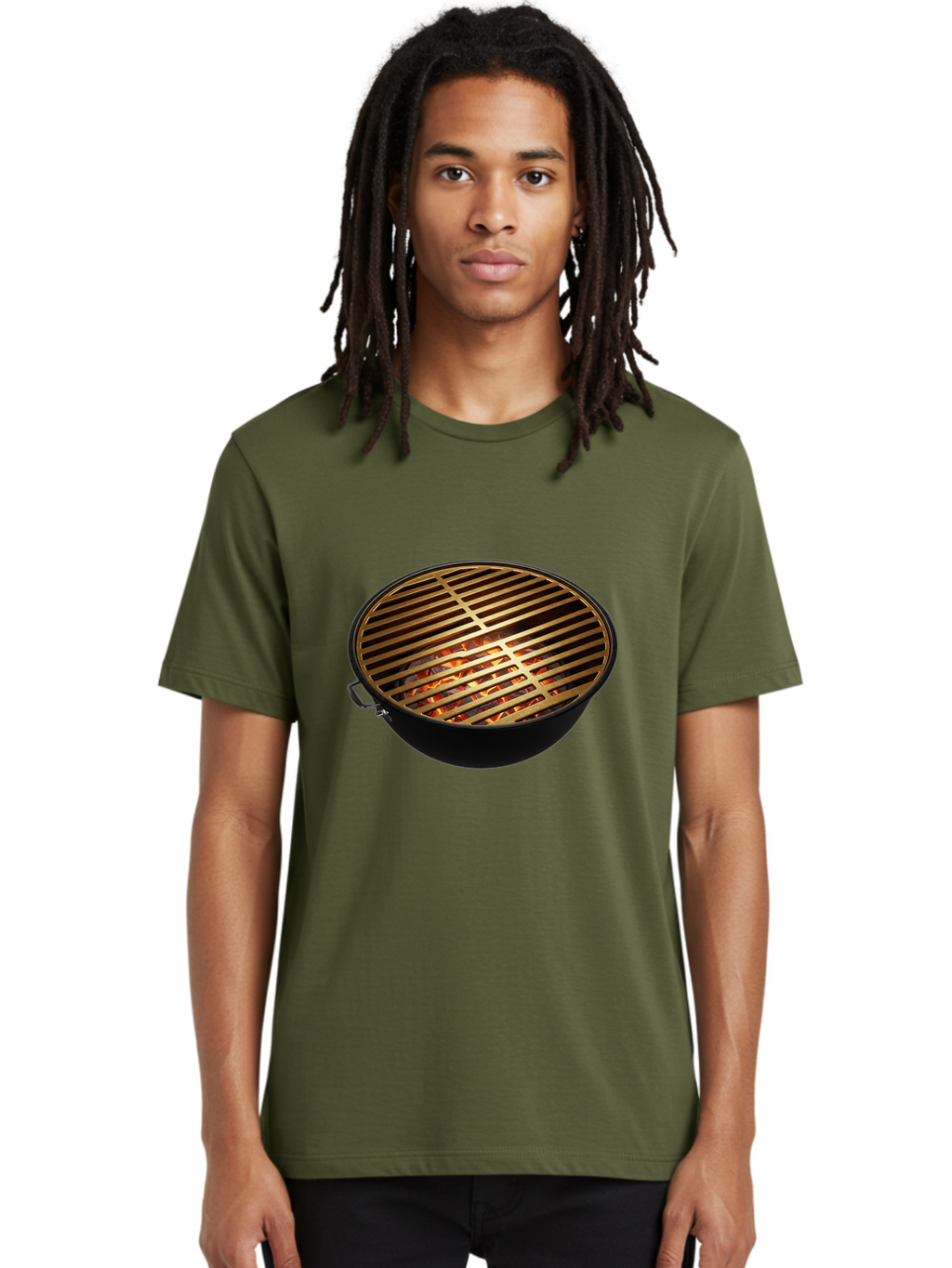Barbecue-Grill-7 Men'S Graphic Tee, 100% Cotton, Comfortable Casual Summer Wear, Machine Washable, Barbecue Grill, Black Metal, Gold Grill Grates, Glowing Coals, Outdoor Cooking, Grill Marks, Barbecue Accessories, Grill Master Bab661