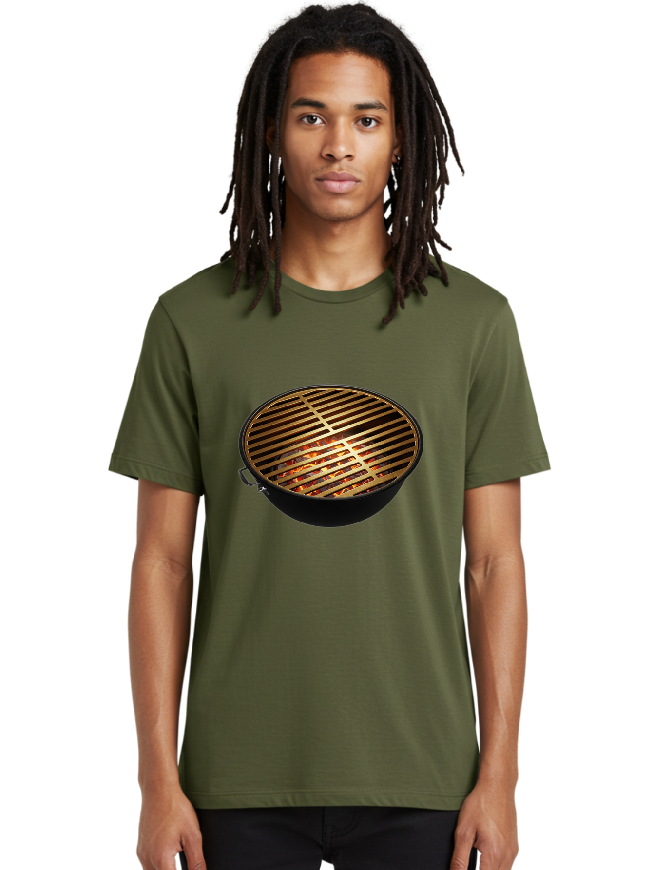 Barbecue-Grill-7 Men'S Graphic Tee, 100% Cotton, Comfortable Casual Summer Wear, Machine Washable, Barbecue Grill, Black Metal, Gold Grill Grates, Glowing Coals, Outdoor Cooking, Grill Marks, Barbecue Accessories, Grill Master Bab661