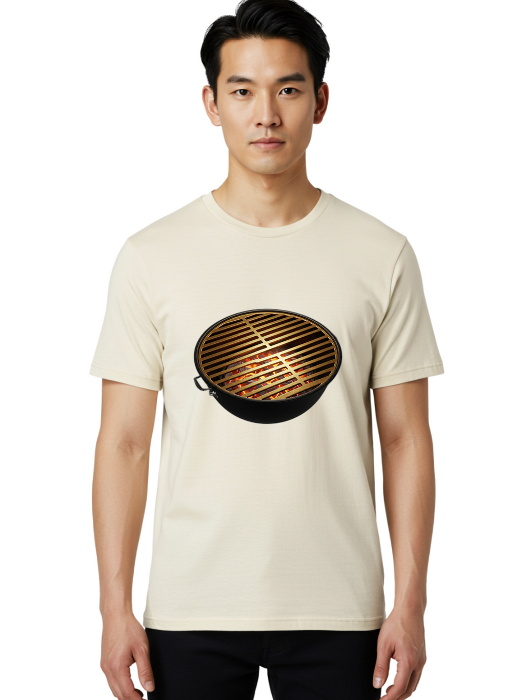 Barbecue-Grill-7 Men'S Graphic Tee, 100% Cotton, Comfortable Casual Summer Wear, Machine Washable, Barbecue Grill, Black Metal, Gold Grill Grates, Glowing Coals, Outdoor Cooking, Grill Marks, Barbecue Accessories, Grill Master Bab661