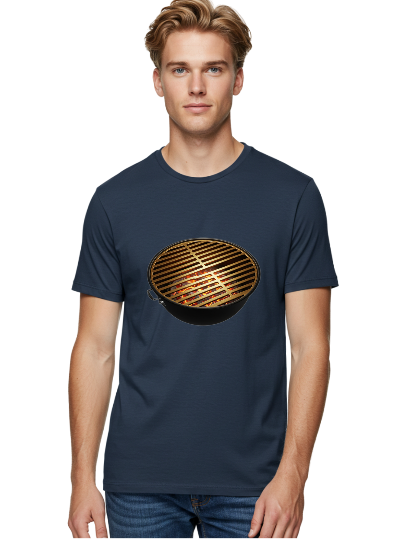 Barbecue-Grill-7 Men'S Graphic Tee, 100% Cotton, Comfortable Casual Summer Wear, Machine Washable, Barbecue Grill, Black Metal, Gold Grill Grates, Glowing Coals, Outdoor Cooking, Grill Marks, Barbecue Accessories, Grill Master Bab661