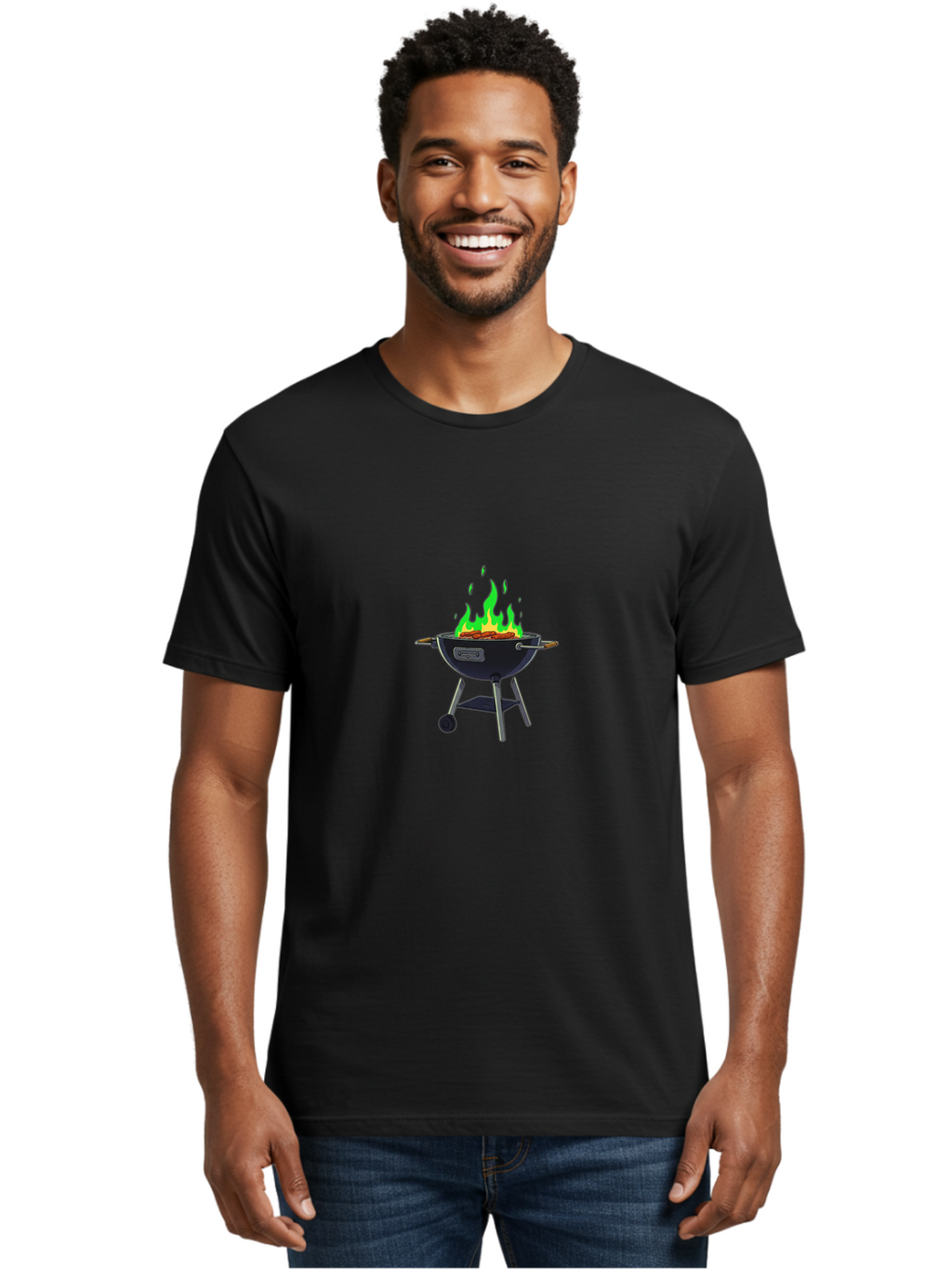 Barbecue-Grill Men'S Graphic Tee, 100% Cotton, Comfortable Casual Summer Wear, Machine Washable, Charcoal Barbecue, Grill With Flames, Outdoor Cooking, Outdoor Kitchen, Bbq Grill, Backyard Barbecue, Sizzling Meat, Grilling Food Bab662