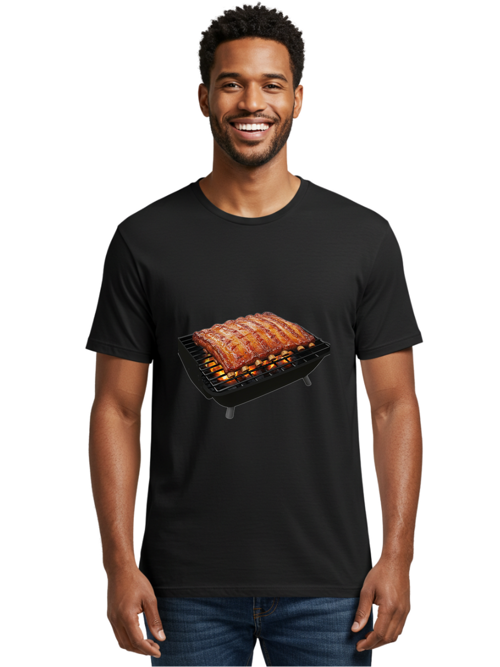 Barbecue-Ribs Men'S Graphic Tee, 100% Cotton, Comfortable Casual Summer Wear, Machine Washable, Barbecue Ribs, Grilled Meat, Barbecue Sauce, Outdoor Cooking, Flame Grilled, Gourmet Food, Delicious Ribs, Tender Meat Bab663