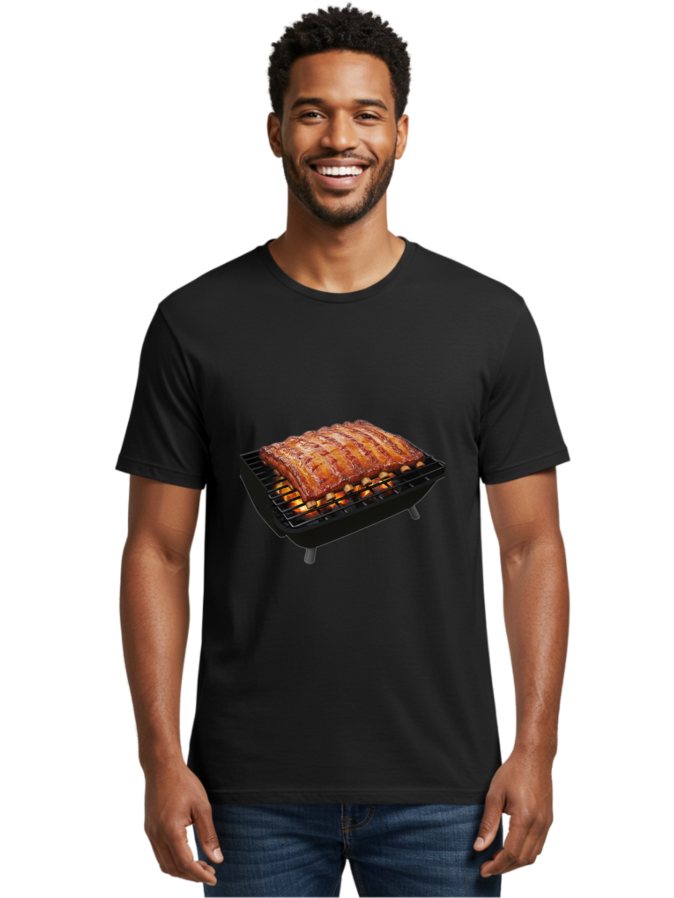 Barbecue-Ribs Men'S Graphic Tee, 100% Cotton, Comfortable Casual Summer Wear, Machine Washable, Barbecue Ribs, Grilled Meat, Barbecue Sauce, Outdoor Cooking, Flame Grilled, Gourmet Food, Delicious Ribs, Tender Meat Bab663