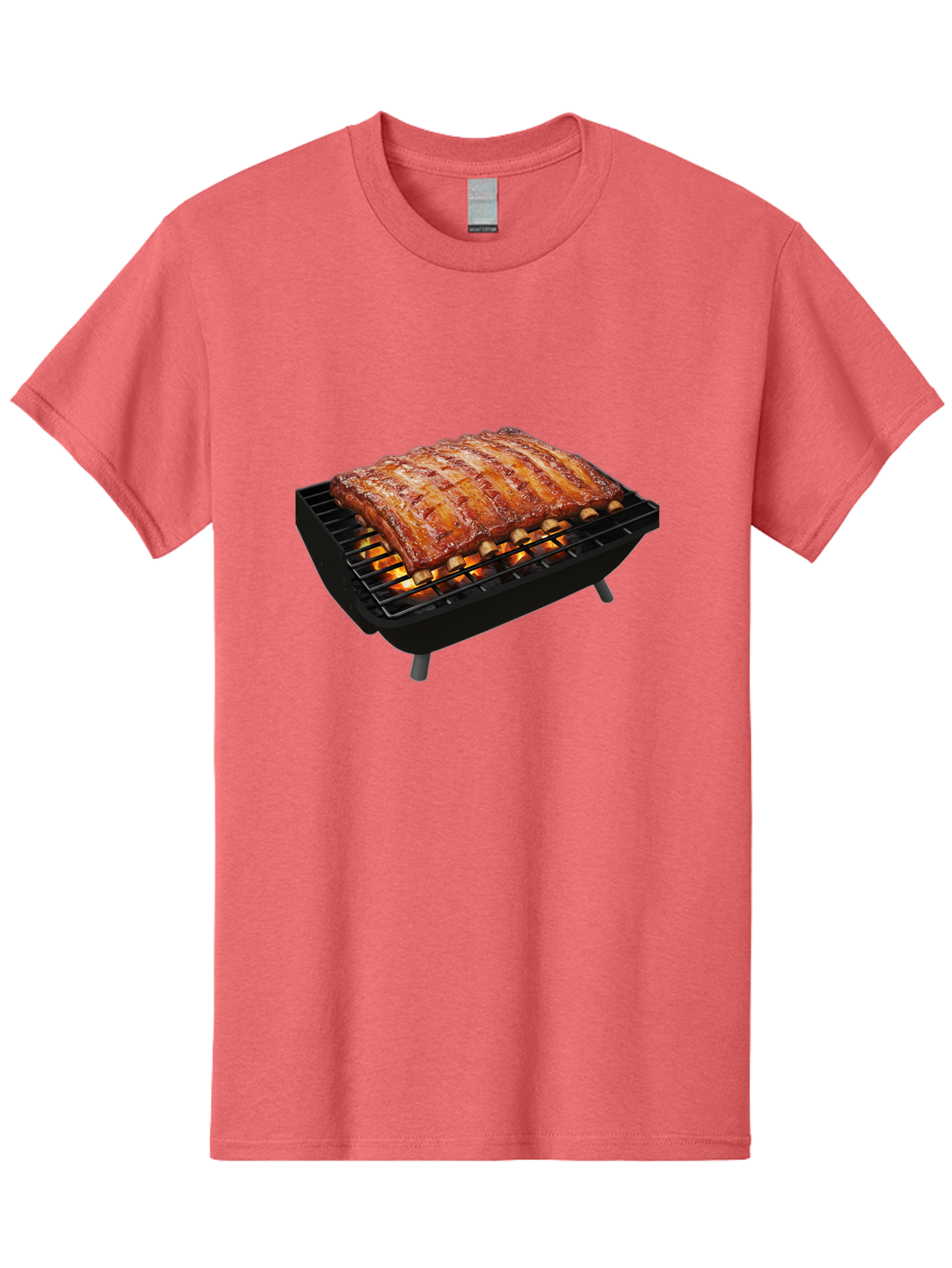 Barbecue-Ribs Men'S Graphic Tee, 100% Cotton, Comfortable Casual Summer Wear, Machine Washable, Barbecue Ribs, Grilled Meat, Barbecue Sauce, Outdoor Cooking, Flame Grilled, Gourmet Food, Delicious Ribs, Tender Meat Bab663