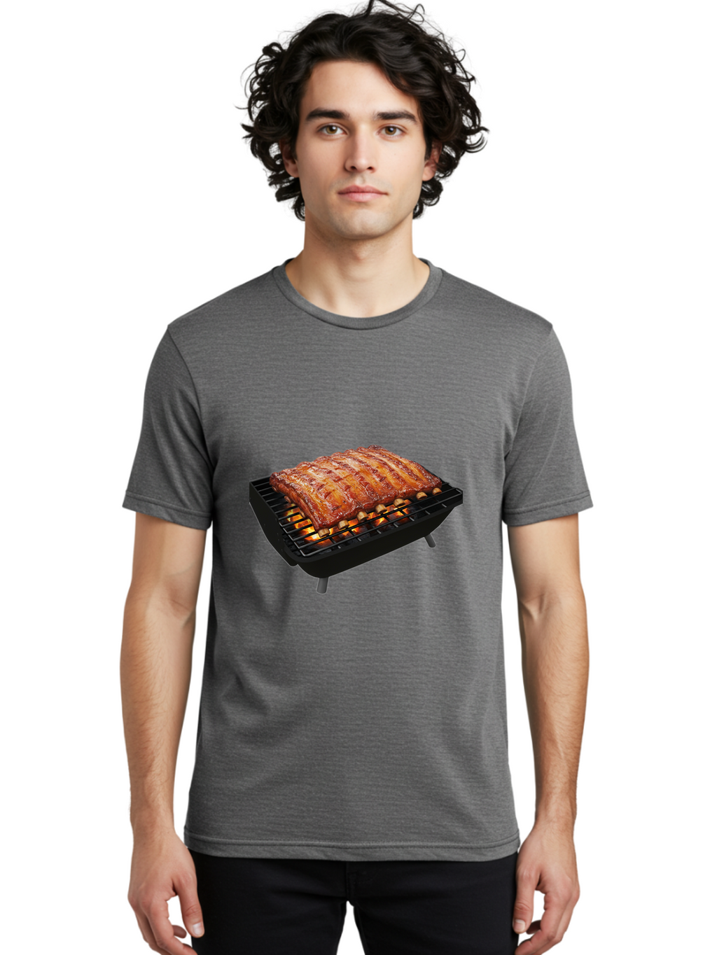 Barbecue-Ribs Men'S Graphic Tee, 100% Cotton, Comfortable Casual Summer Wear, Machine Washable, Barbecue Ribs, Grilled Meat, Barbecue Sauce, Outdoor Cooking, Flame Grilled, Gourmet Food, Delicious Ribs, Tender Meat Bab663