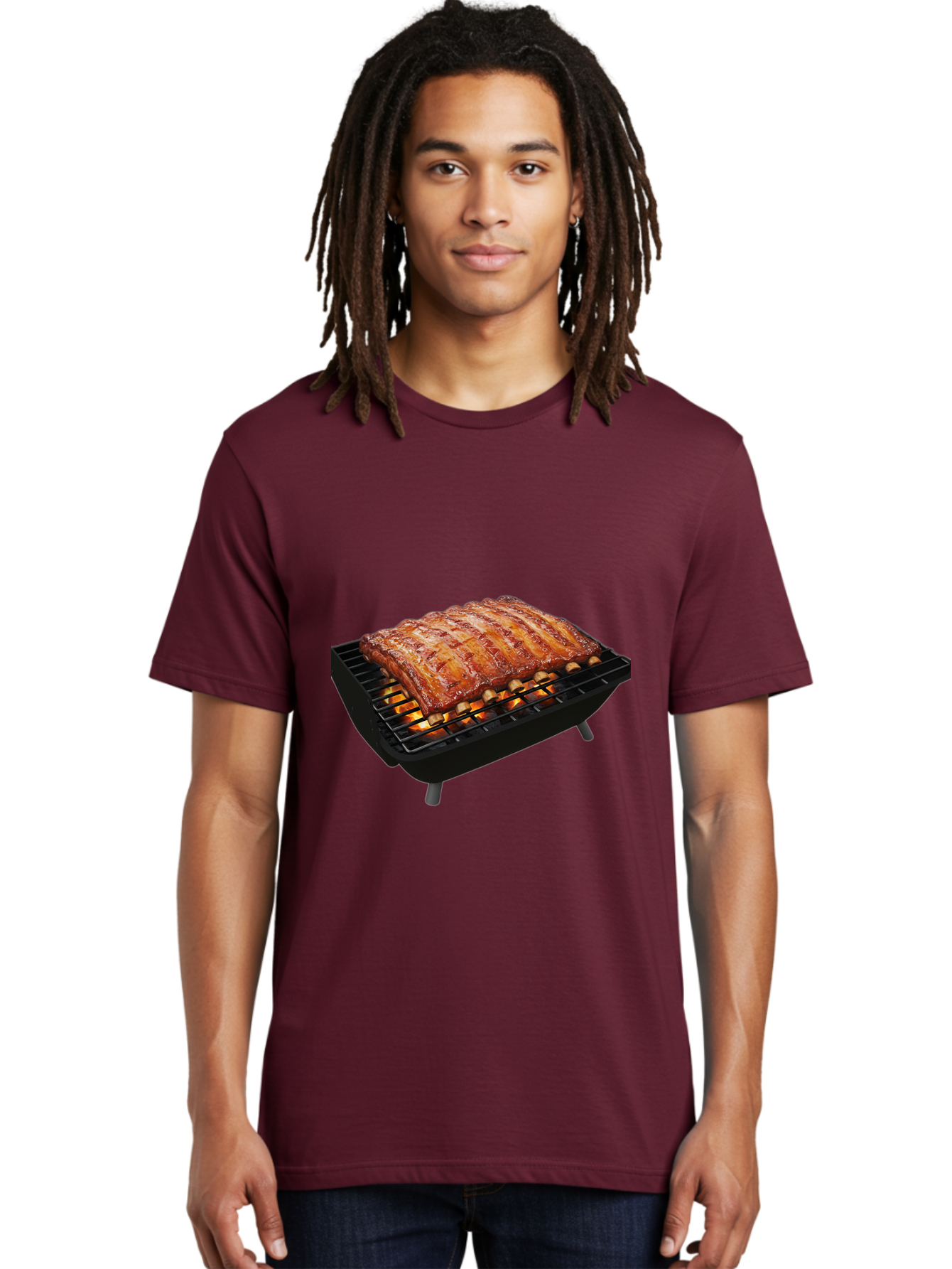 Barbecue-Ribs Men'S Graphic Tee, 100% Cotton, Comfortable Casual Summer Wear, Machine Washable, Barbecue Ribs, Grilled Meat, Barbecue Sauce, Outdoor Cooking, Flame Grilled, Gourmet Food, Delicious Ribs, Tender Meat Bab663