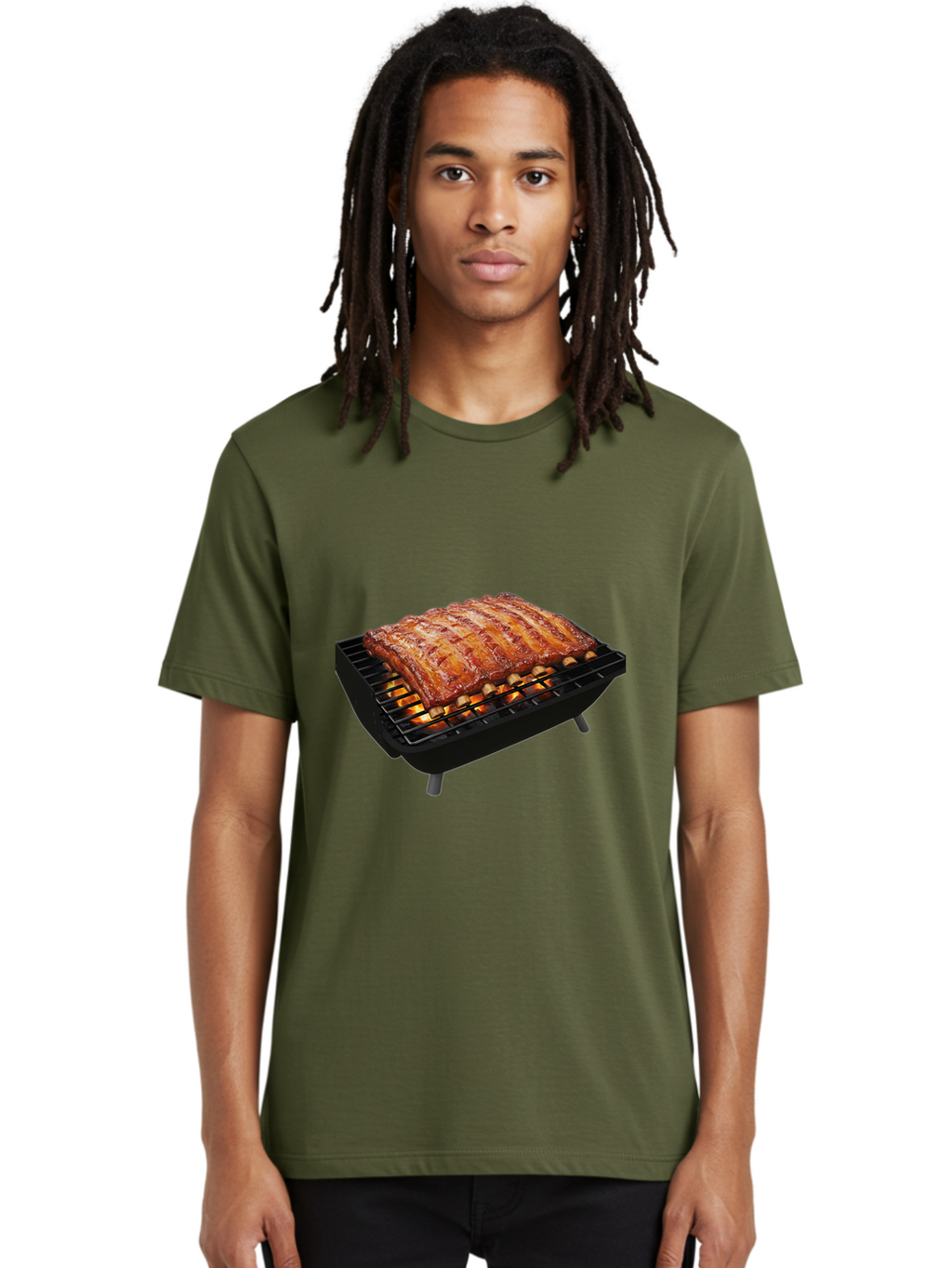 Barbecue-Ribs Men'S Graphic Tee, 100% Cotton, Comfortable Casual Summer Wear, Machine Washable, Barbecue Ribs, Grilled Meat, Barbecue Sauce, Outdoor Cooking, Flame Grilled, Gourmet Food, Delicious Ribs, Tender Meat Bab663