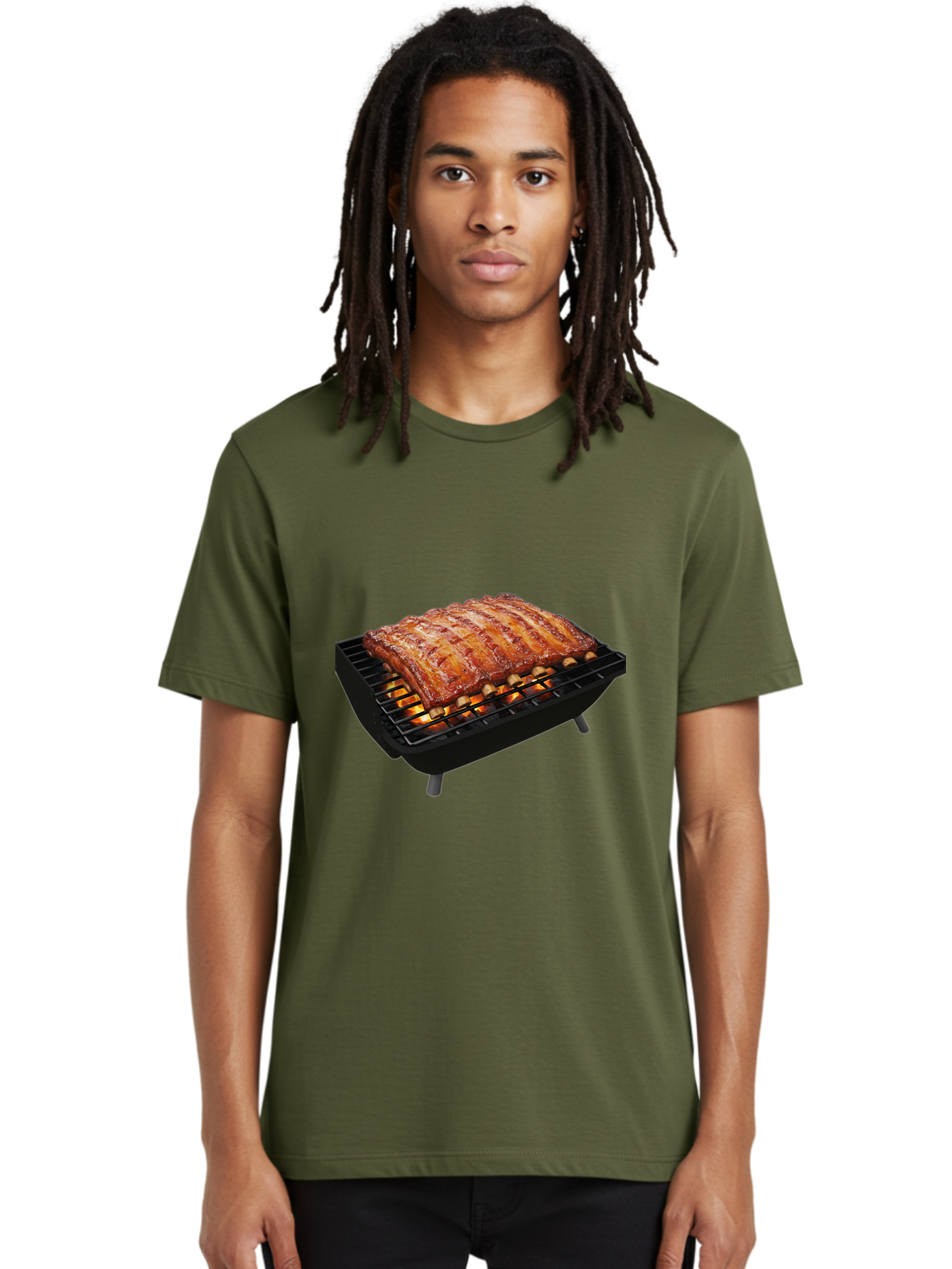 Barbecue-Ribs Men'S Graphic Tee, 100% Cotton, Comfortable Casual Summer Wear, Machine Washable, Barbecue Ribs, Grilled Meat, Barbecue Sauce, Outdoor Cooking, Flame Grilled, Gourmet Food, Delicious Ribs, Tender Meat Bab663