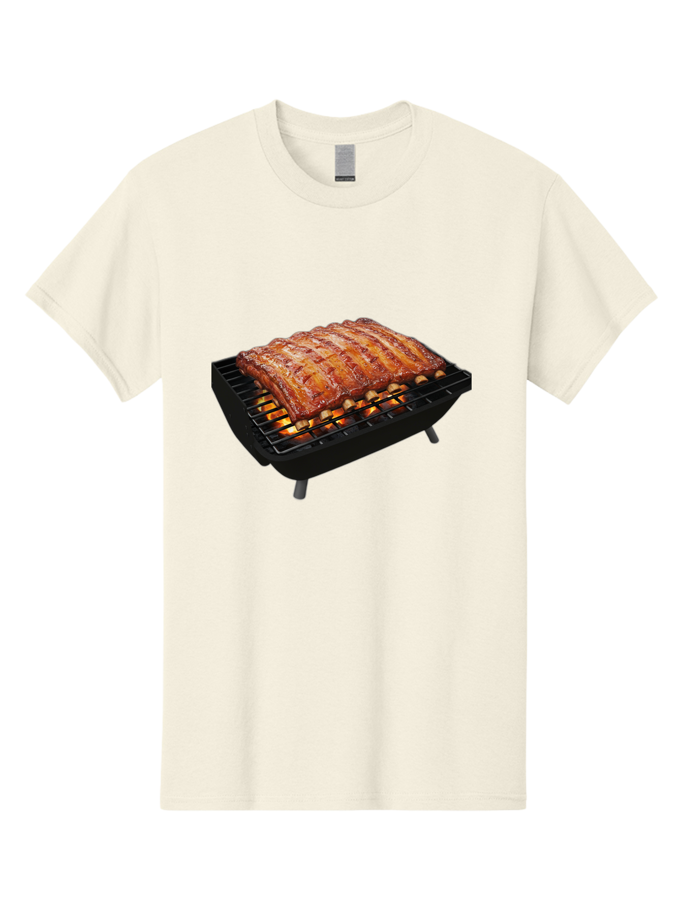 Barbecue-Ribs Men'S Graphic Tee, 100% Cotton, Comfortable Casual Summer Wear, Machine Washable, Barbecue Ribs, Grilled Meat, Barbecue Sauce, Outdoor Cooking, Flame Grilled, Gourmet Food, Delicious Ribs, Tender Meat Bab663