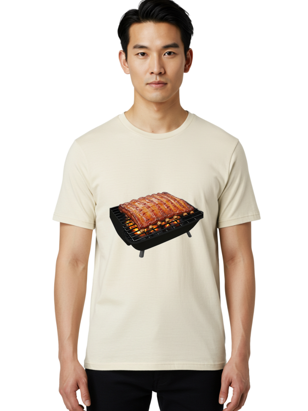 Barbecue-Ribs Men'S Graphic Tee, 100% Cotton, Comfortable Casual Summer Wear, Machine Washable, Barbecue Ribs, Grilled Meat, Barbecue Sauce, Outdoor Cooking, Flame Grilled, Gourmet Food, Delicious Ribs, Tender Meat Bab663