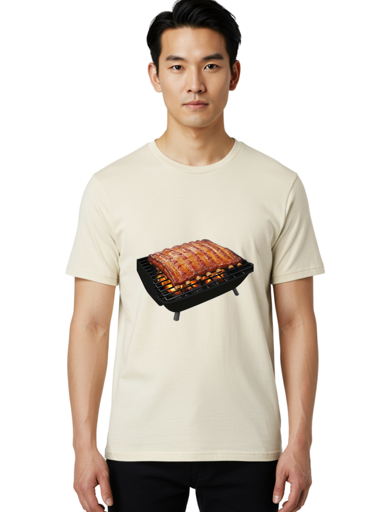 Barbecue-Ribs Men'S Graphic Tee, 100% Cotton, Comfortable Casual Summer Wear, Machine Washable, Barbecue Ribs, Grilled Meat, Barbecue Sauce, Outdoor Cooking, Flame Grilled, Gourmet Food, Delicious Ribs, Tender Meat Bab663