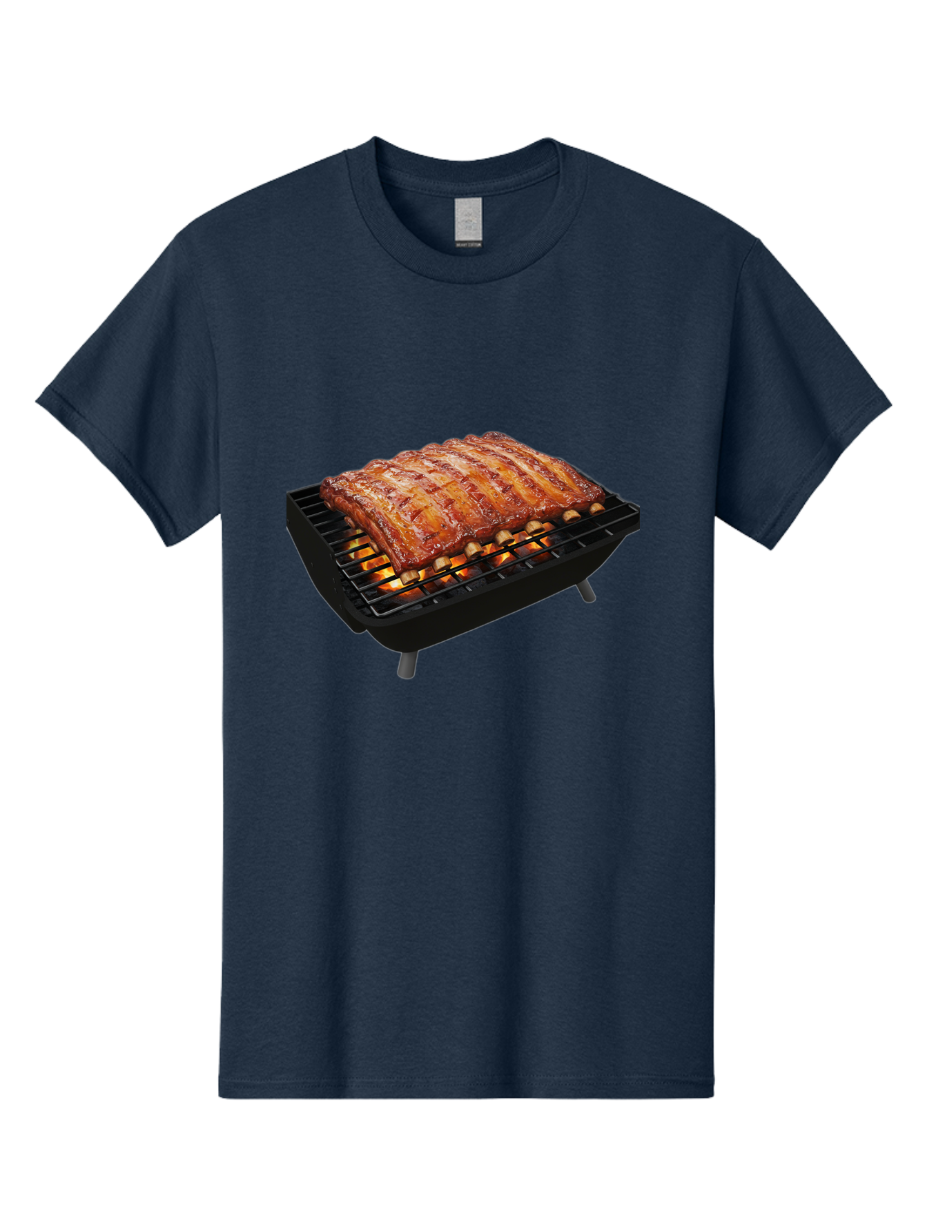 Barbecue-Ribs Men'S Graphic Tee, 100% Cotton, Comfortable Casual Summer Wear, Machine Washable, Barbecue Ribs, Grilled Meat, Barbecue Sauce, Outdoor Cooking, Flame Grilled, Gourmet Food, Delicious Ribs, Tender Meat Bab663
