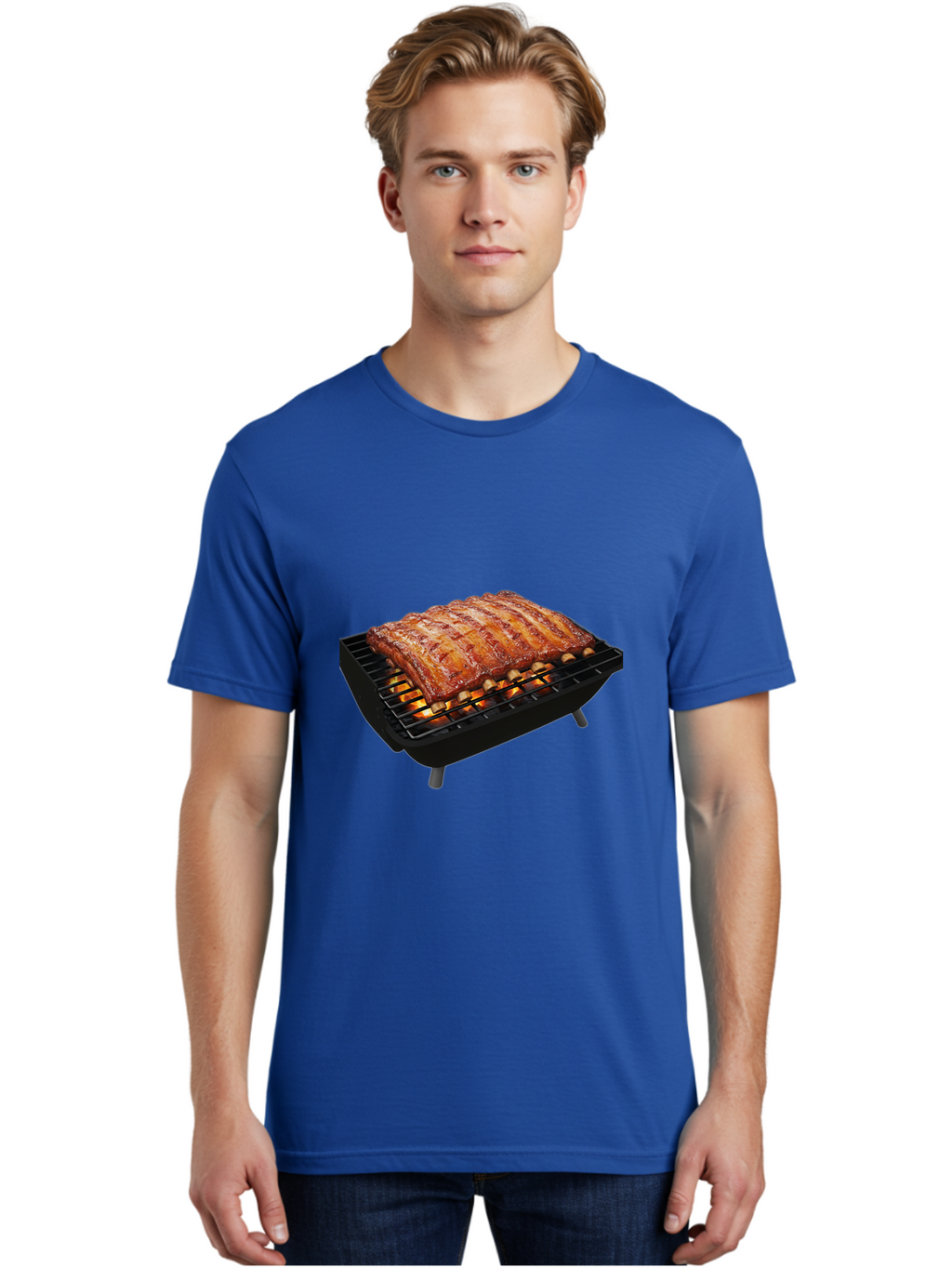 Barbecue-Ribs Men'S Graphic Tee, 100% Cotton, Comfortable Casual Summer Wear, Machine Washable, Barbecue Ribs, Grilled Meat, Barbecue Sauce, Outdoor Cooking, Flame Grilled, Gourmet Food, Delicious Ribs, Tender Meat Bab663