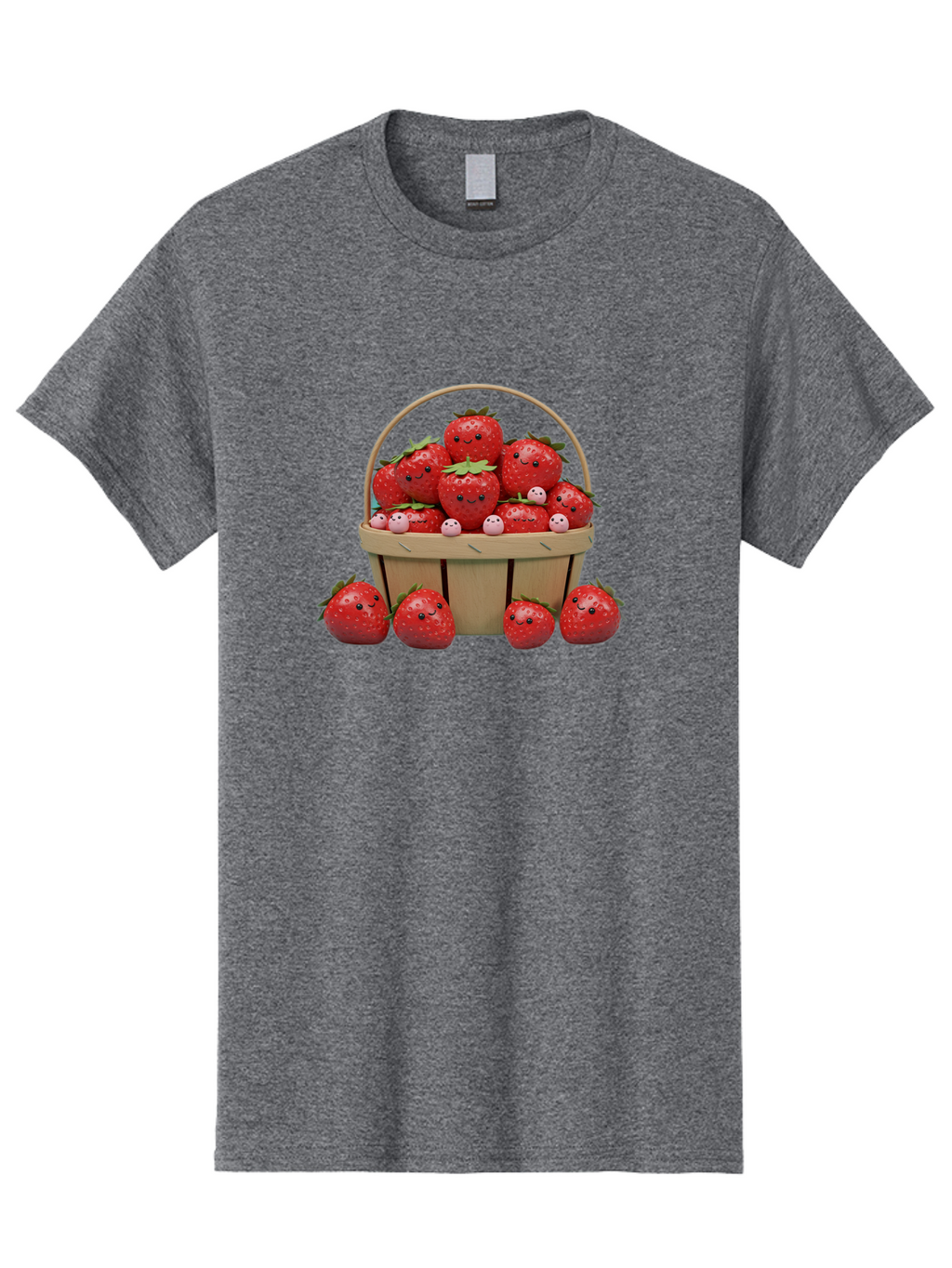 Basket-Of-Strawberries Men'S Graphic Tee, 100% Cotton, Comfortable Casual Summer Wear, Machine Washable, Strawberries With Smiley Faces, Basket Full Of Strawberries, Cartoon Strawberries, Adorable Fruit, Smiling Strawberries, Healthy Snack, Bab664