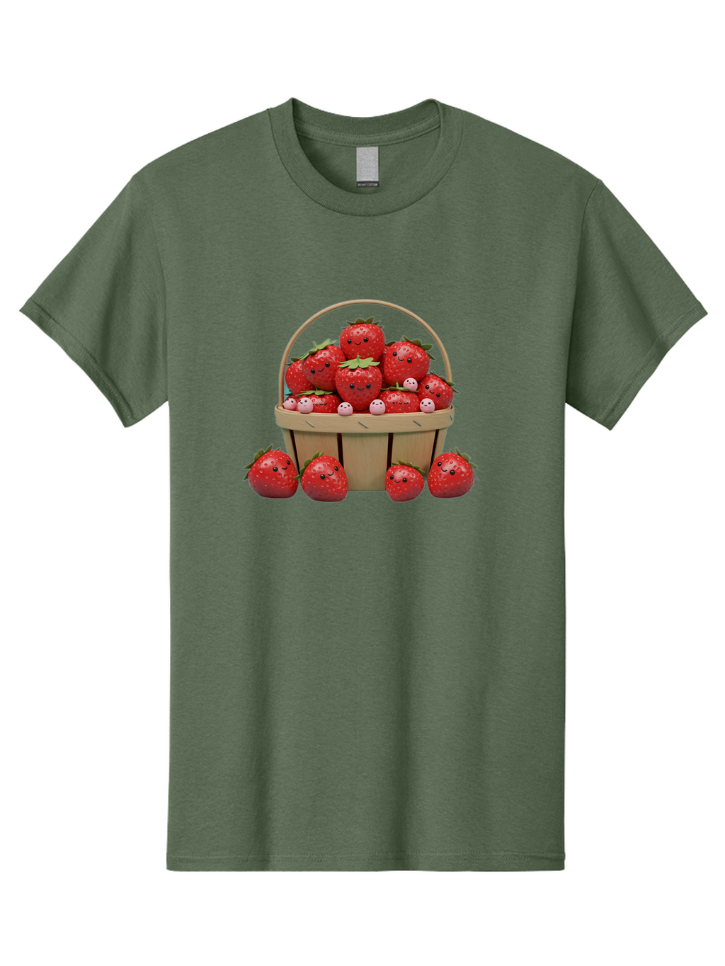 Basket-Of-Strawberries Men'S Graphic Tee, 100% Cotton, Comfortable Casual Summer Wear, Machine Washable, Strawberries With Smiley Faces, Basket Full Of Strawberries, Cartoon Strawberries, Adorable Fruit, Smiling Strawberries, Healthy Snack, Bab664