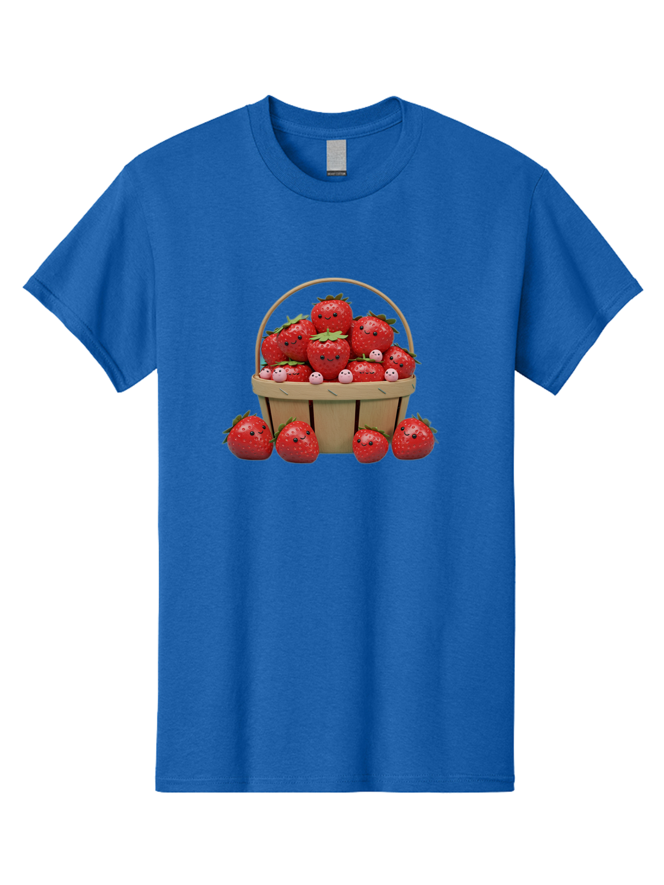 Basket-Of-Strawberries Men'S Graphic Tee, 100% Cotton, Comfortable Casual Summer Wear, Machine Washable, Strawberries With Smiley Faces, Basket Full Of Strawberries, Cartoon Strawberries, Adorable Fruit, Smiling Strawberries, Healthy Snack, Bab664