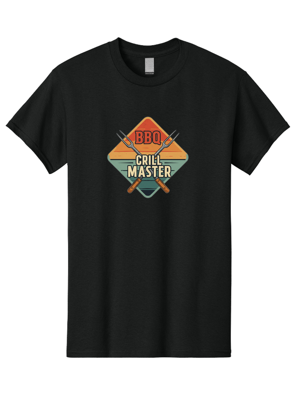 Bbq-Crill-Master Men'S Graphic Tee, 100% Cotton, Comfortable Casual Summer Wear, Machine Washable, Bbq Logo, Grill Master Symbol, Barbecue Emblem, Outdoor Cooking, Grill Utensils, Skewers, Cooking Tools, Wooden Handles, Diamond Shape Design Bab665