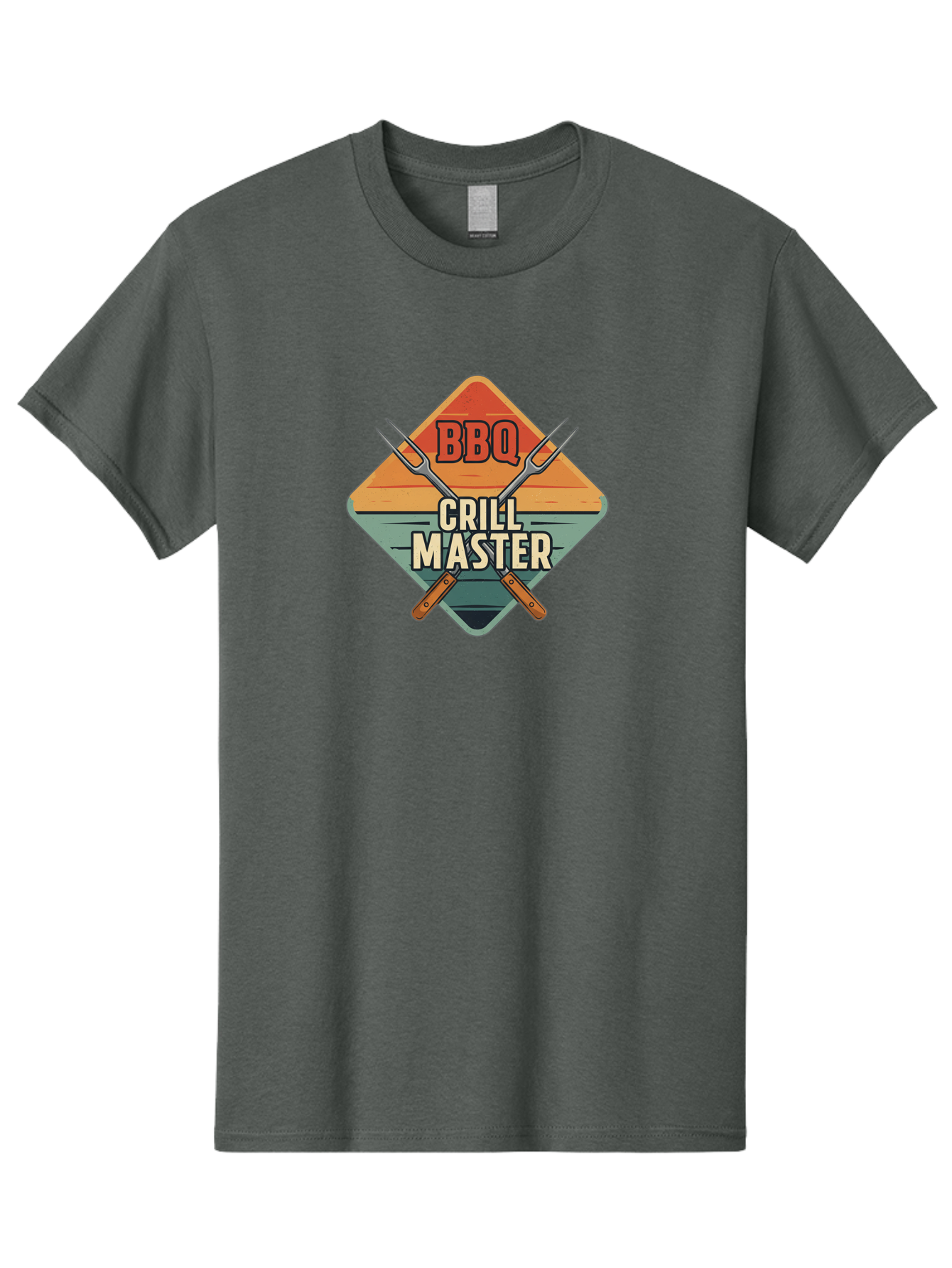 Bbq-Crill-Master Men'S Graphic Tee, 100% Cotton, Comfortable Casual Summer Wear, Machine Washable, Bbq Logo, Grill Master Symbol, Barbecue Emblem, Outdoor Cooking, Grill Utensils, Skewers, Cooking Tools, Wooden Handles, Diamond Shape Design Bab665